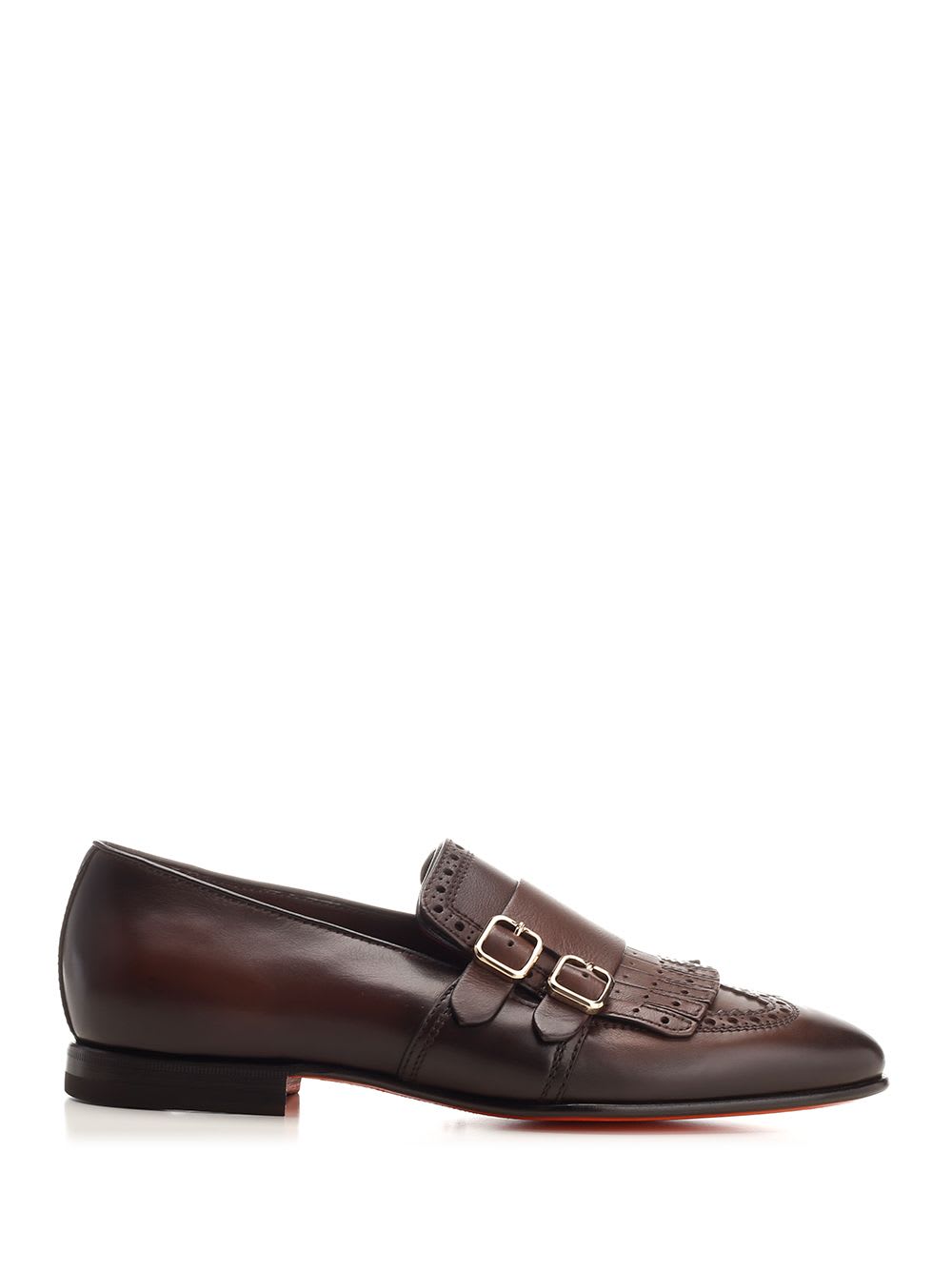 Shop Santoni Double Buckle And Fringe Loafer In Brown