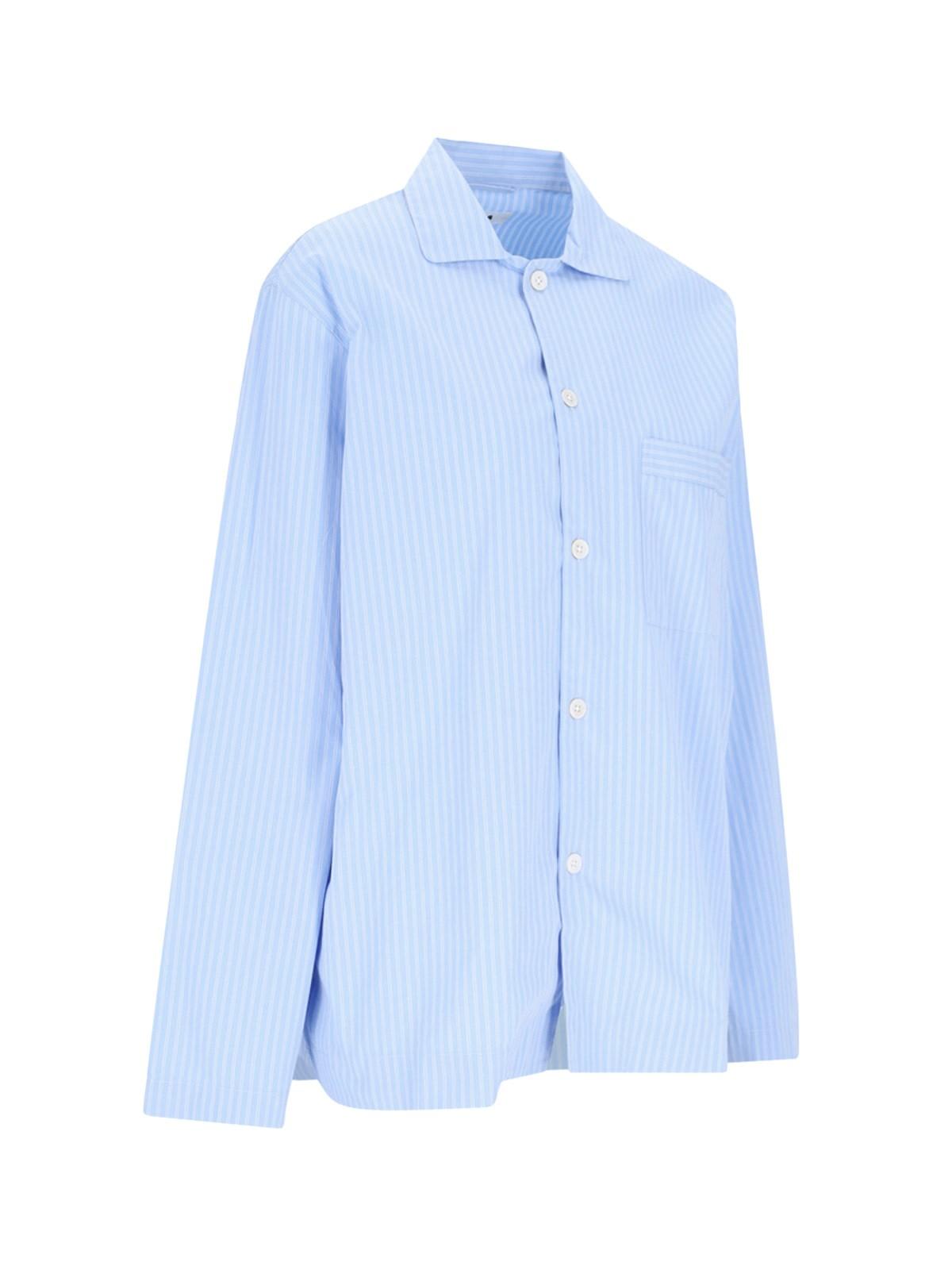 Shop Tekla Pin Stripes Shirt In Blue/white