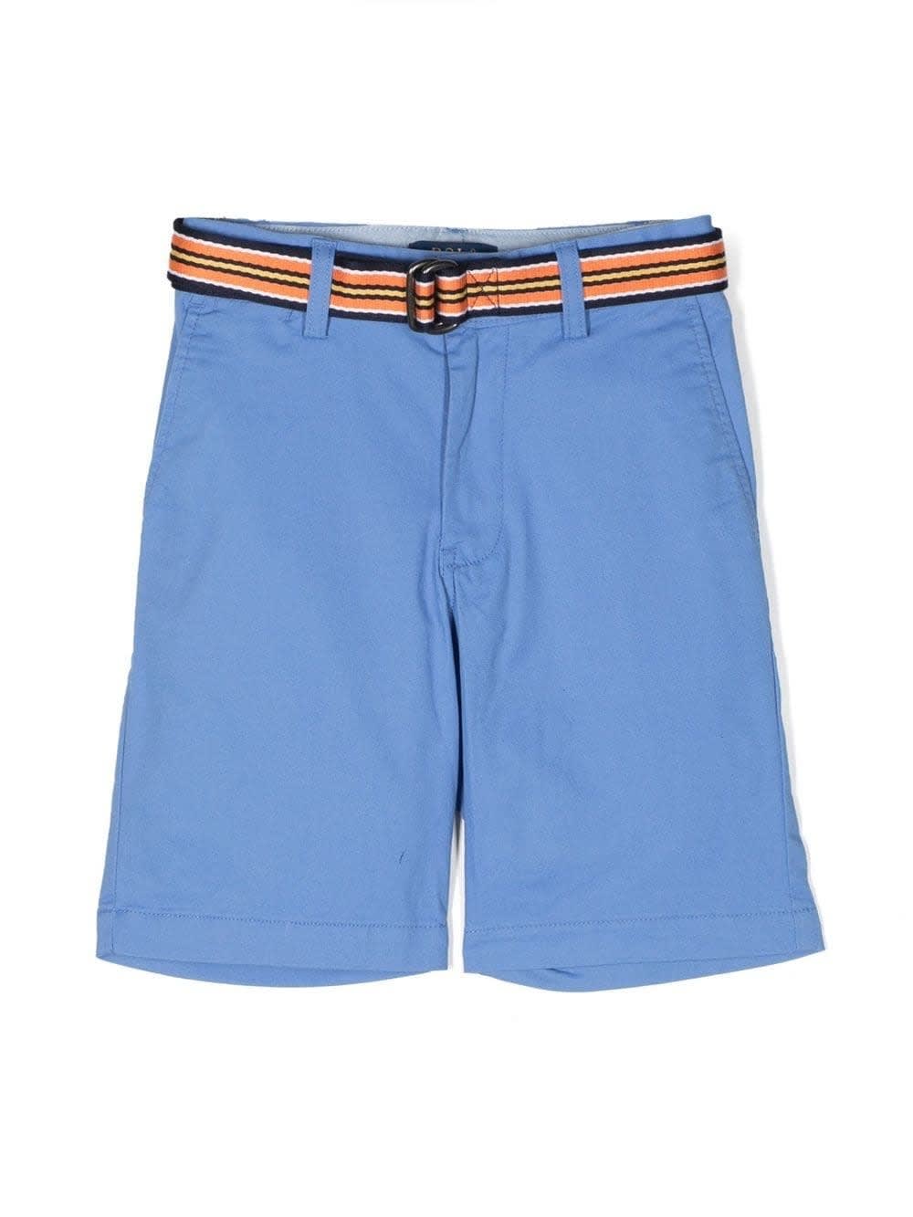 RALPH LAUREN SHORTS IN LIGHT BLUE STRETCH CHINO WITH BELT