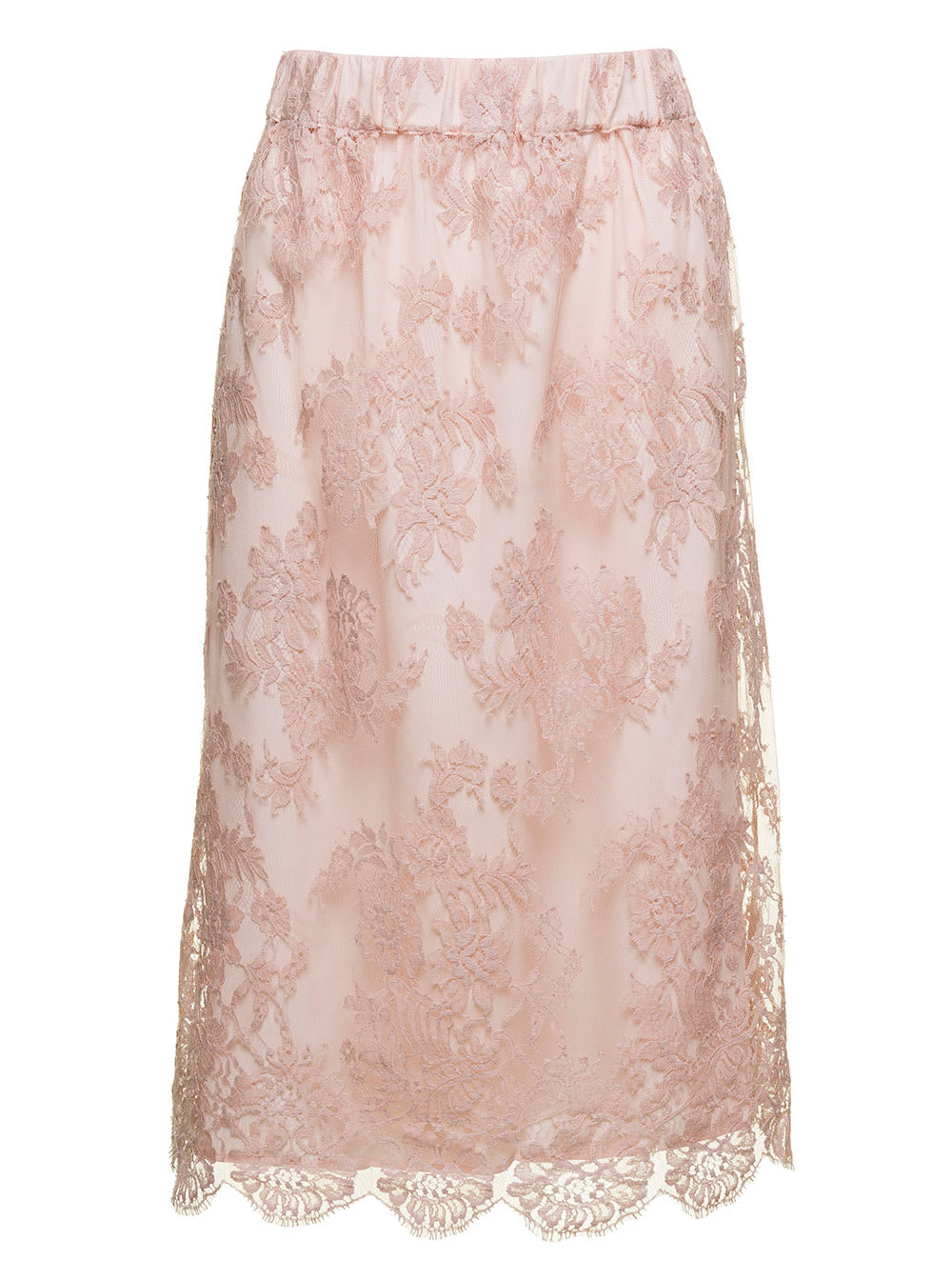GUCCI MIDI LIGHT PINK SKIRT WITH REMOVABLE LINING AND SCALLOPED HEM IN FLORAL COTTON LACE WOMAN