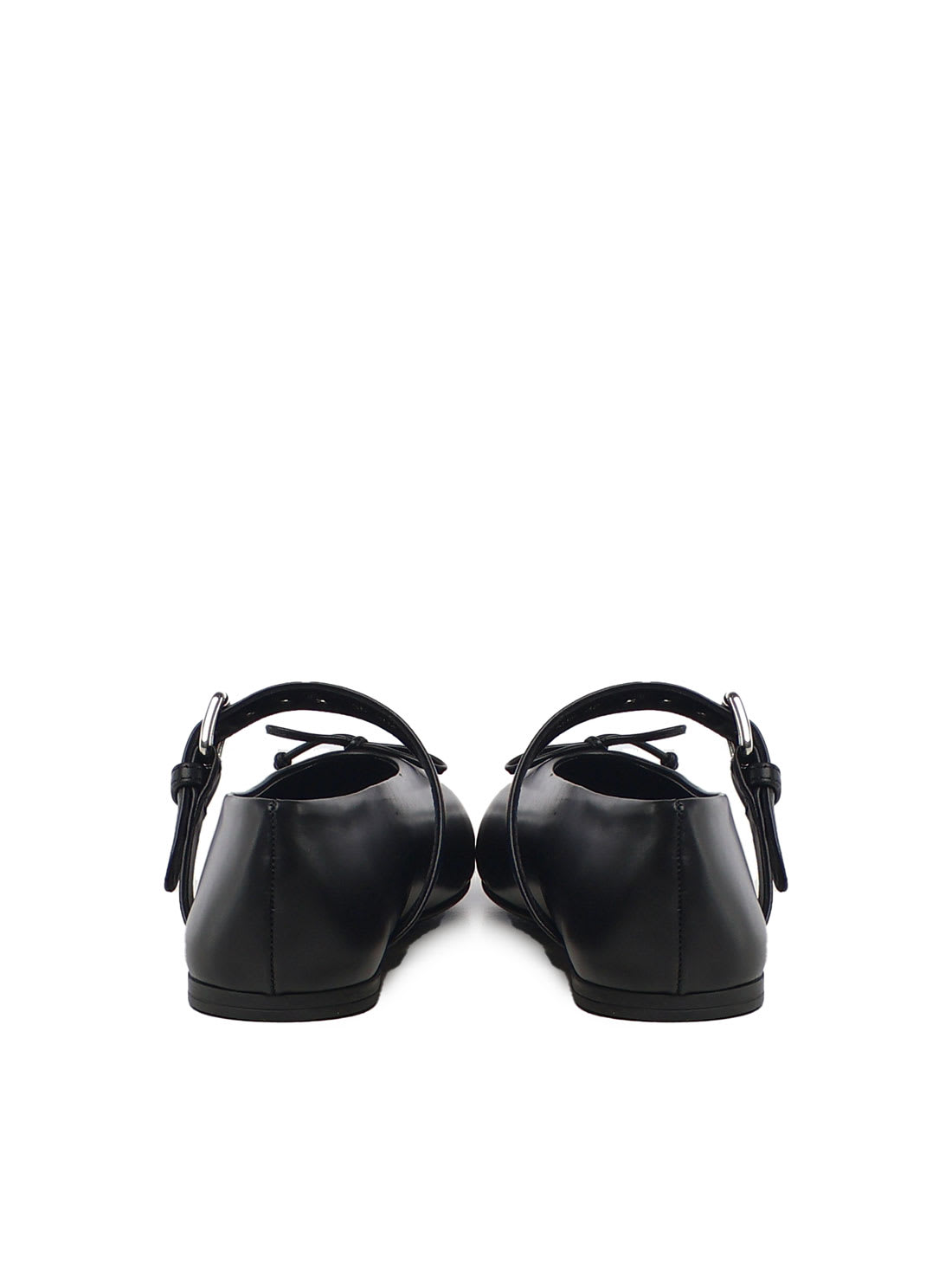 Miu Miu Buckled Leather Ballerina Shoes In Black
