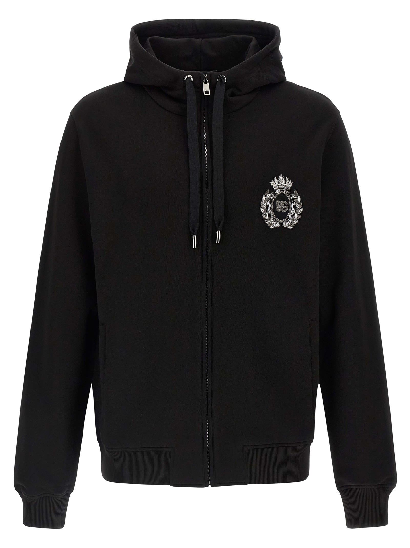 Dolce & Gabbana Hooded Sweater With Pockets And Ribbed Details In Black