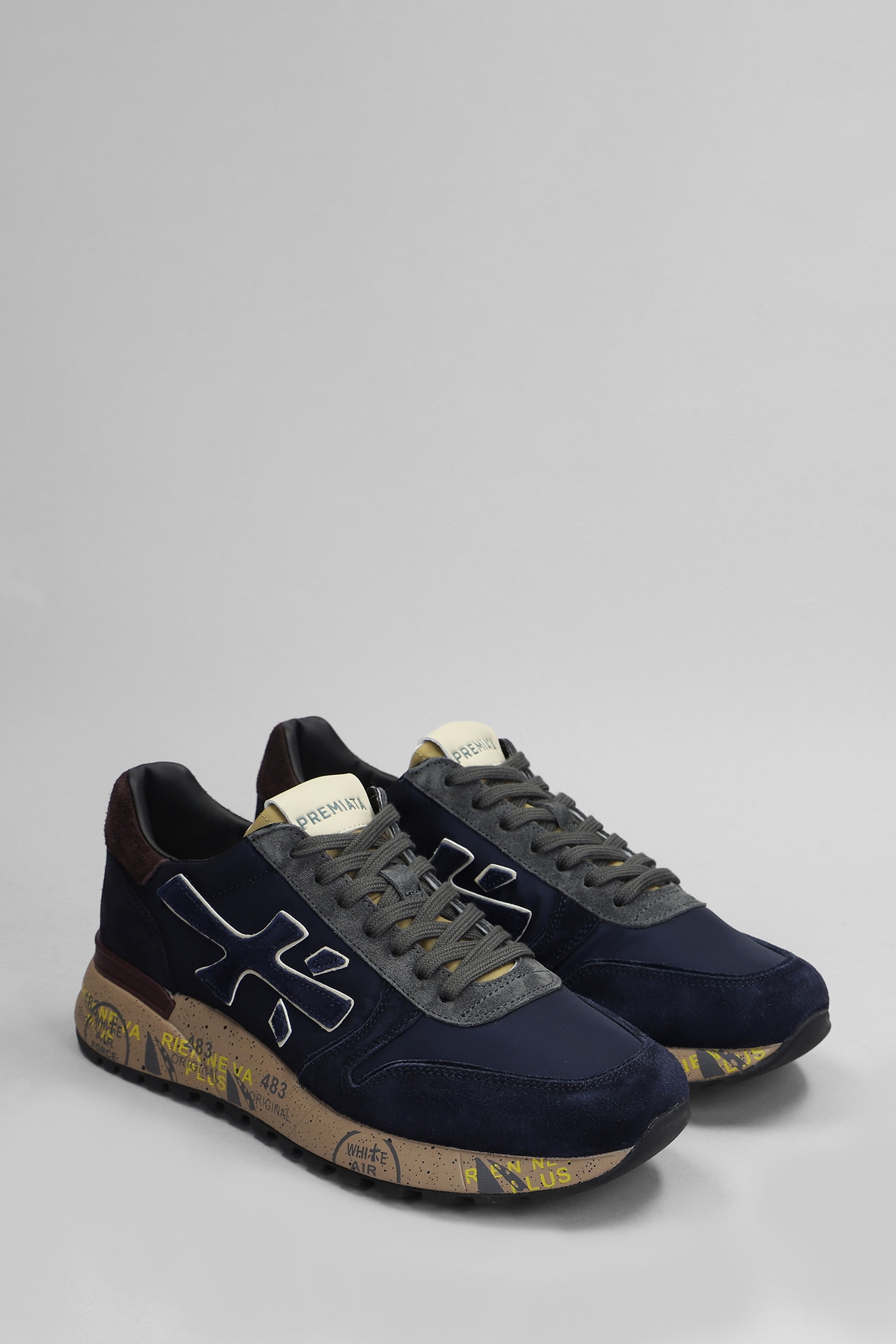 Shop Premiata Mick Sneakers In Blue Suede And Fabric