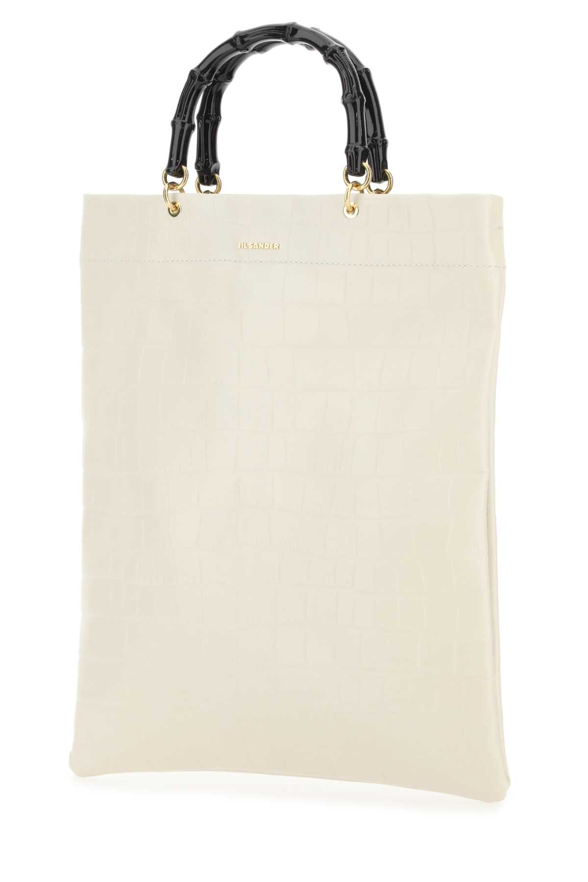 Shop Jil Sander Ivory Leather Medium Shopping Bag In 105