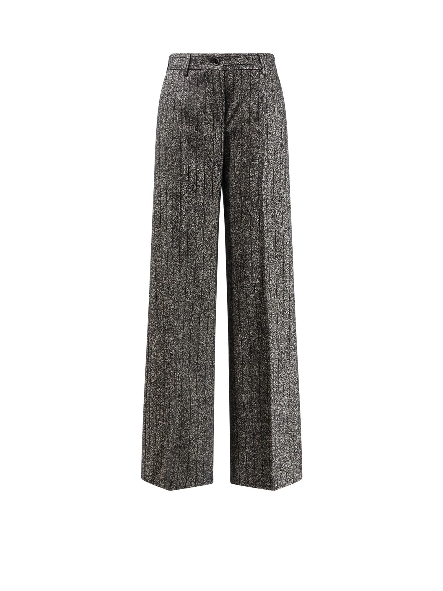 Dolce & Gabbana Striped Wool Blend Trousers In Gray