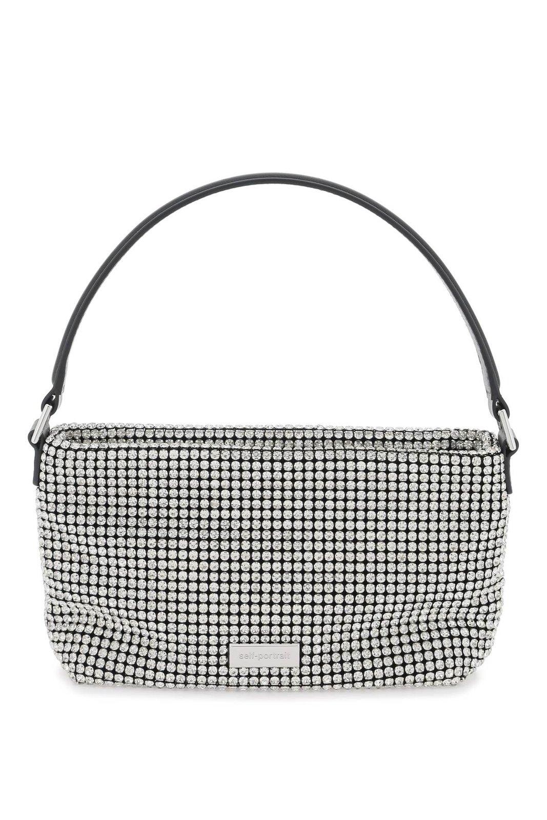 Shop Self-portrait Small Diamante Embellished Zipped Tote Bag In Silver