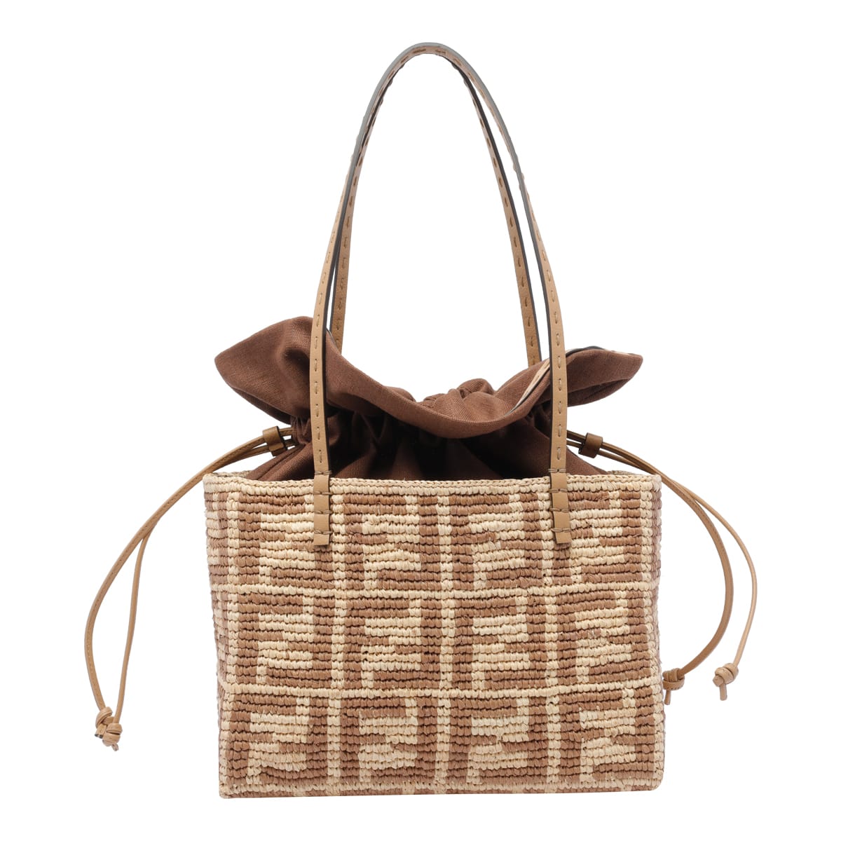 Fendi Small Roll Rafia Shopper In Brown