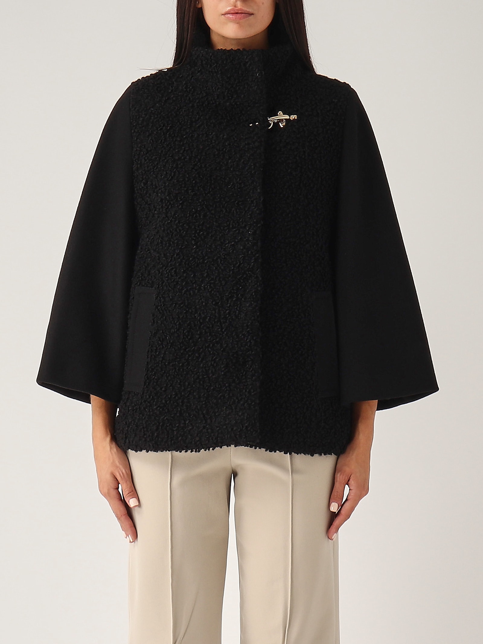 Shop Fay Mix Materials Capewith Hook In Nero
