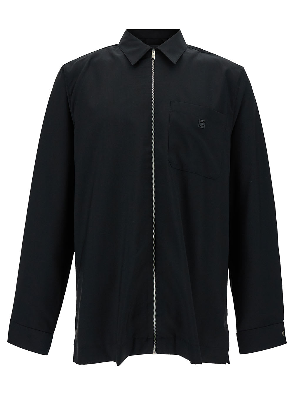 Shop Givenchy Black Shirt With Zip Closure And 4g Logo In Wool Man