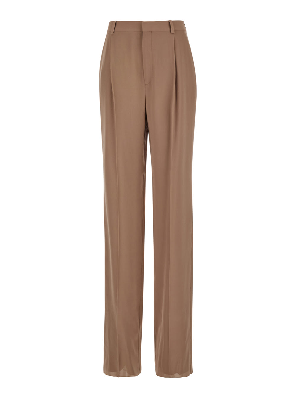 Shop Saint Laurent Beige Pants With High Waist And Pences On The Front In Silk Woman