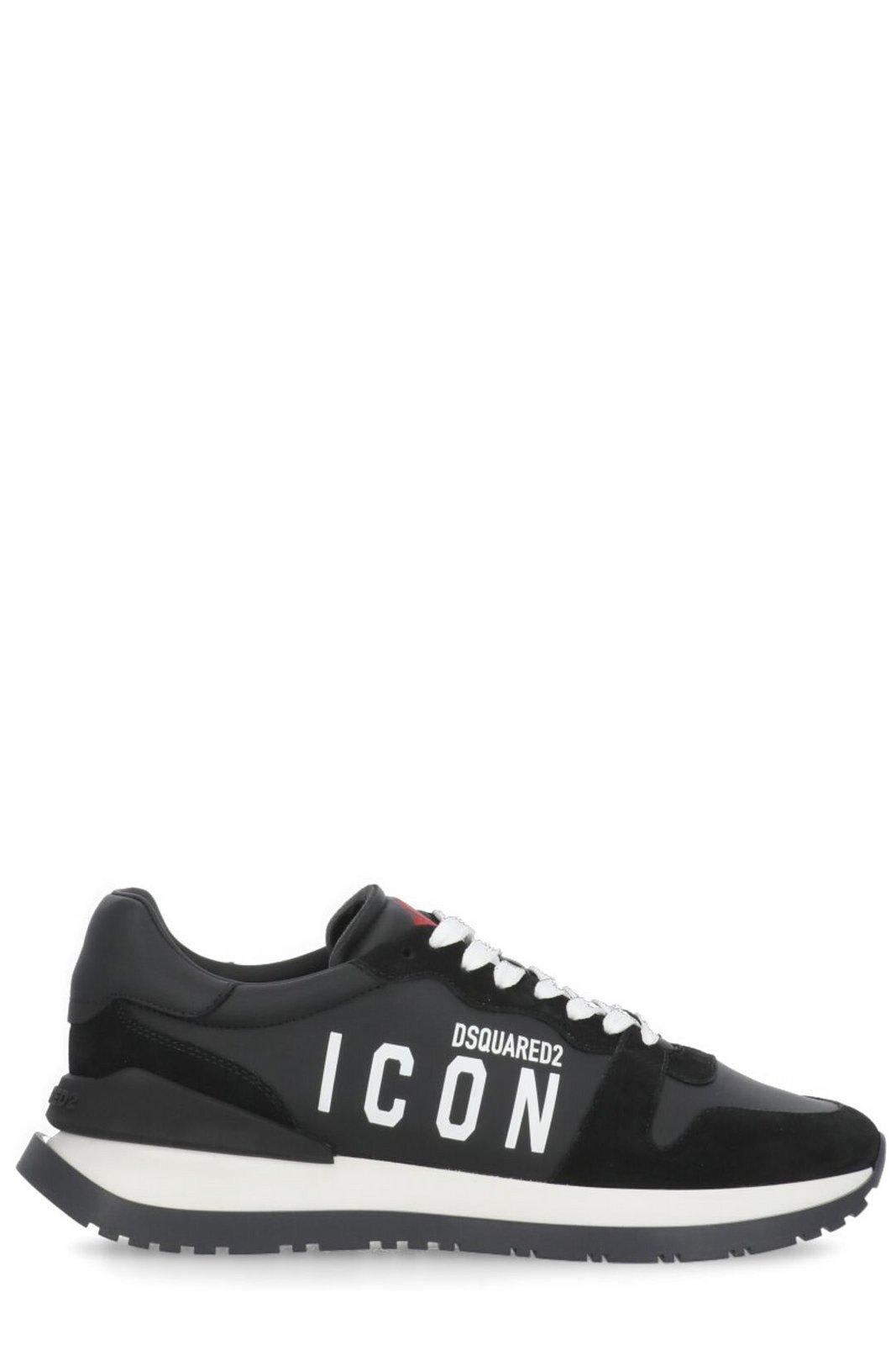 Shop Dsquared2 Icon Lace-up Running Sneakers In Nero Bianco