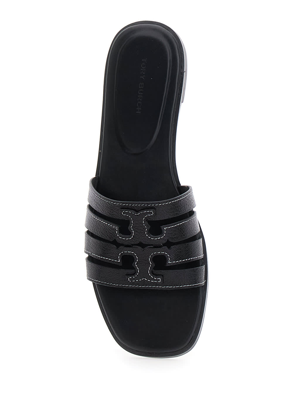 Tory Burch Ines Cage Black Sandals With Double T Motif In Leather Woman