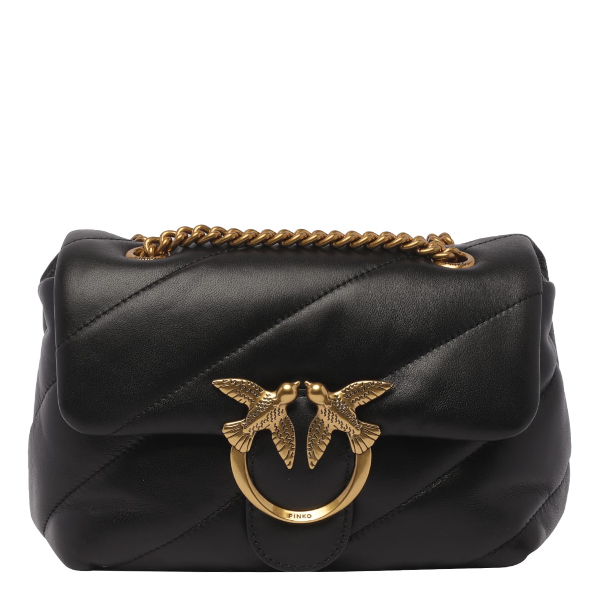 Shop Pinko Love Puffer Mini Shoulder Bag In Nero/gold