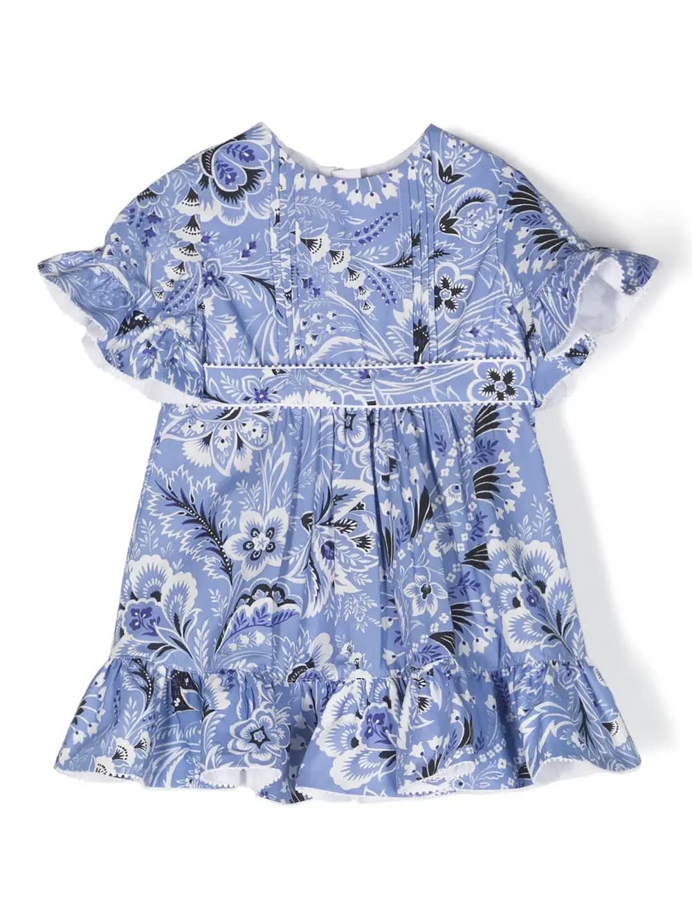 Shop Etro Dress With Ruffles And Light Blue Paisley Print