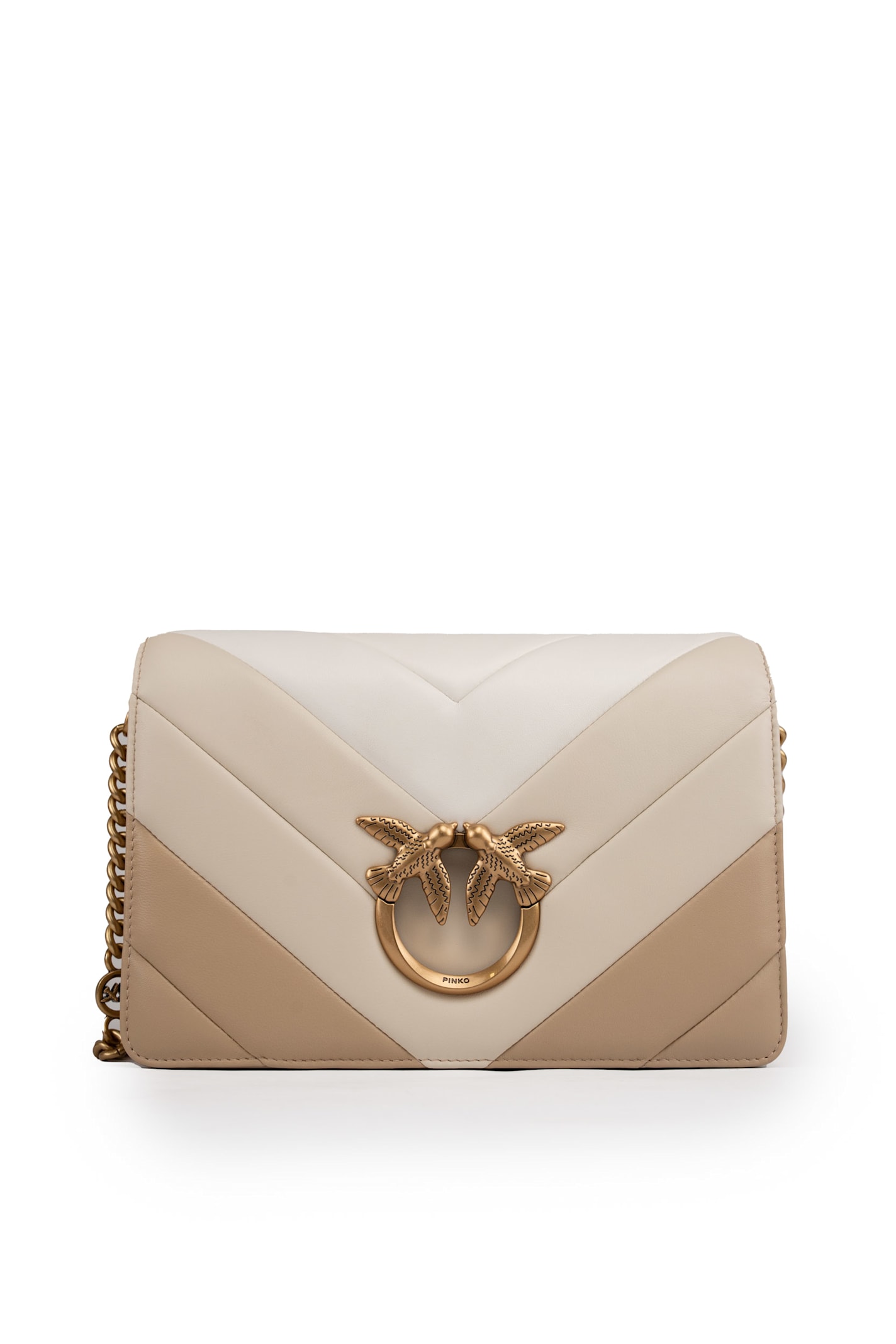 Shop Pinko Classic Love Click Big Chevron Degraded Bag In Bianco Multi-antique Gold