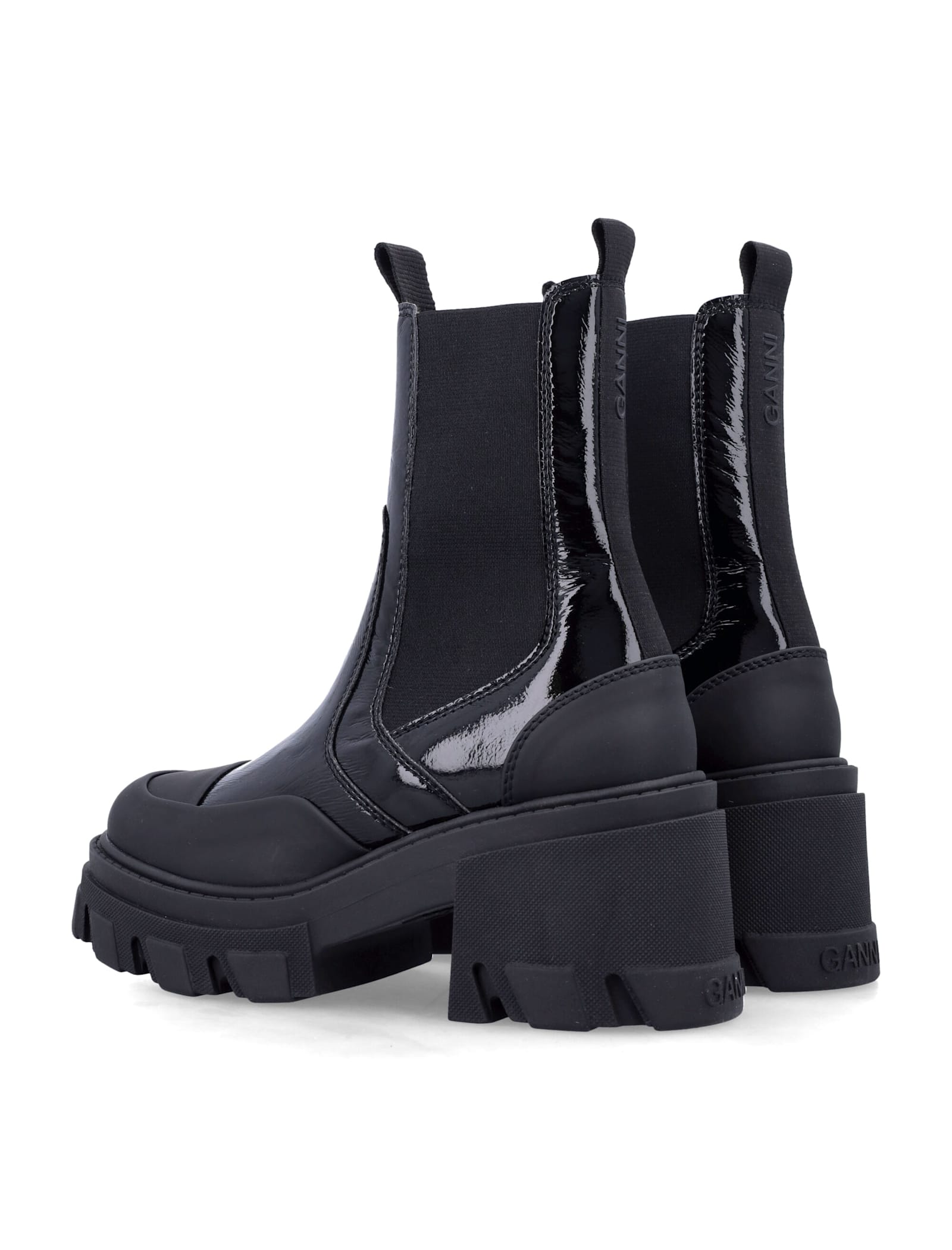 Ganni Cleated Heeled Mid Chelsea Boots In Black