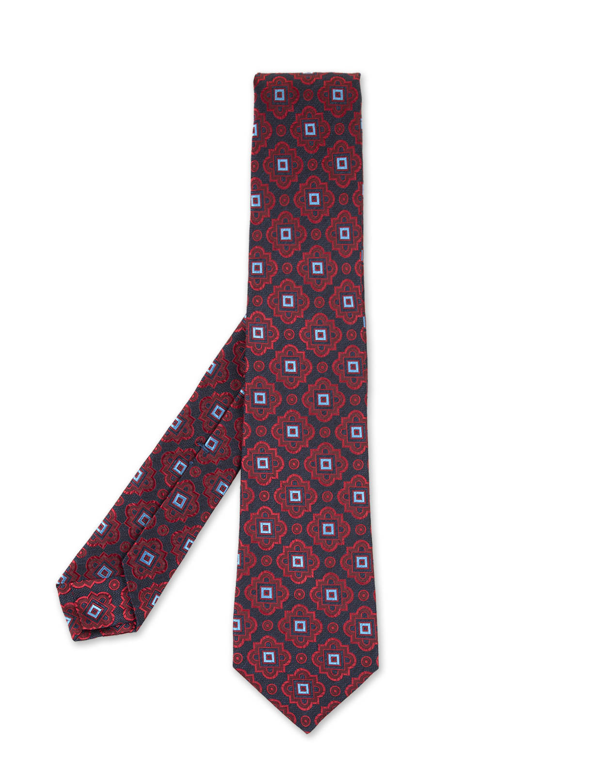 Dark Blue Tie With Red Majolica Pattern