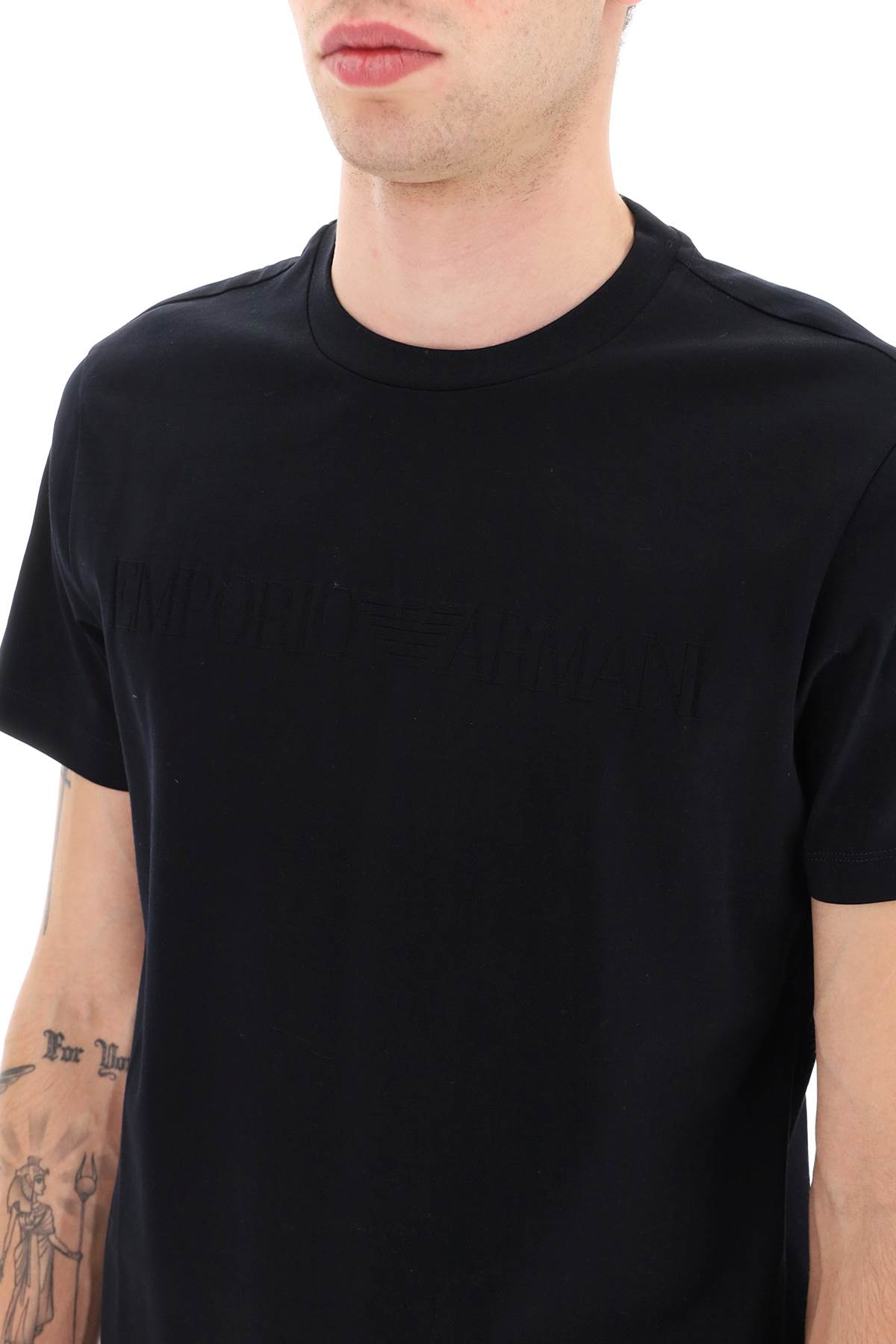 Emporio Armani Knitted T-shirt In Blu Navy Logo (blue)