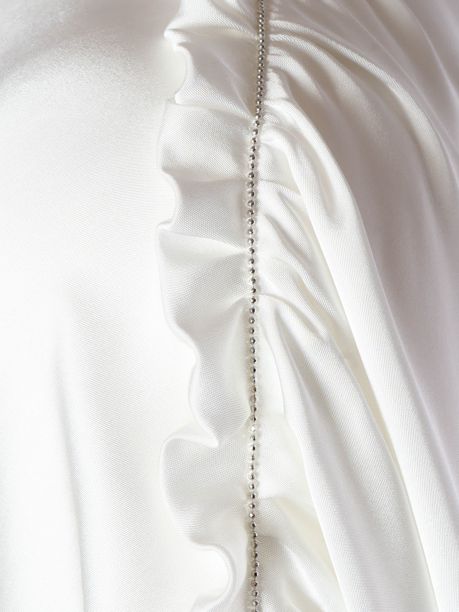 Fabiana Filippi Viscose Satin Top With Gathered Shoulder And Filo Diamante In White