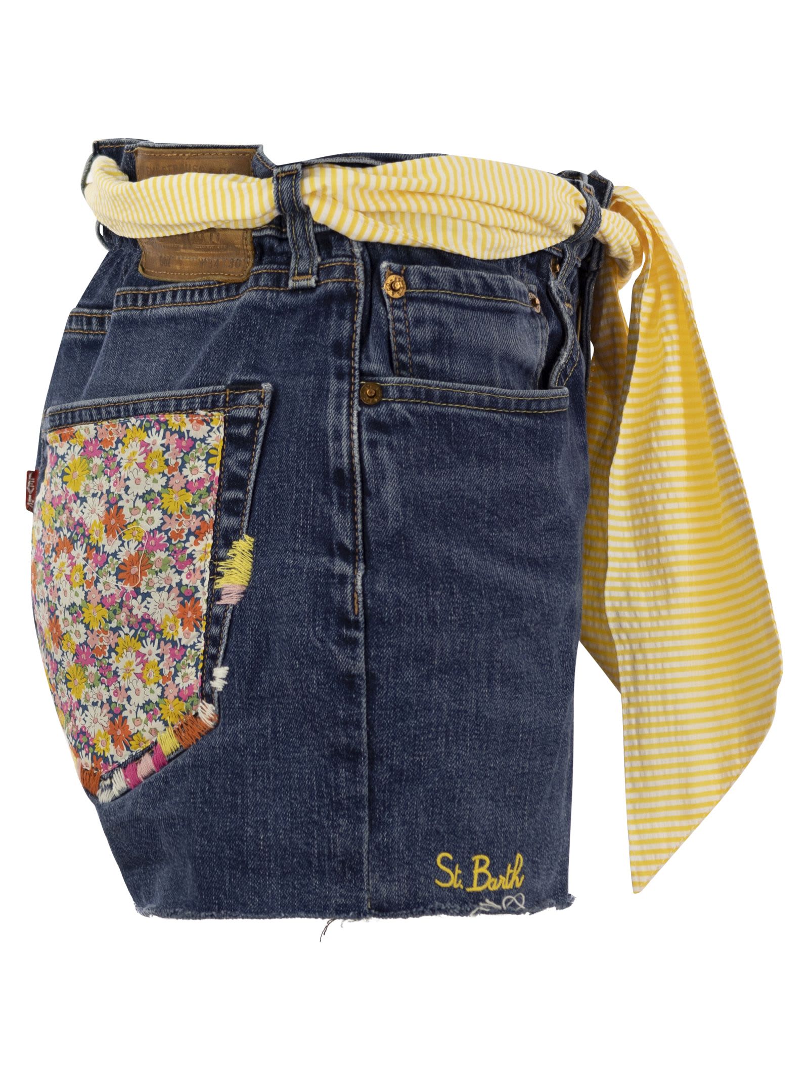 Shop Mc2 Saint Barth Denim Shorts With Belt And Patches
