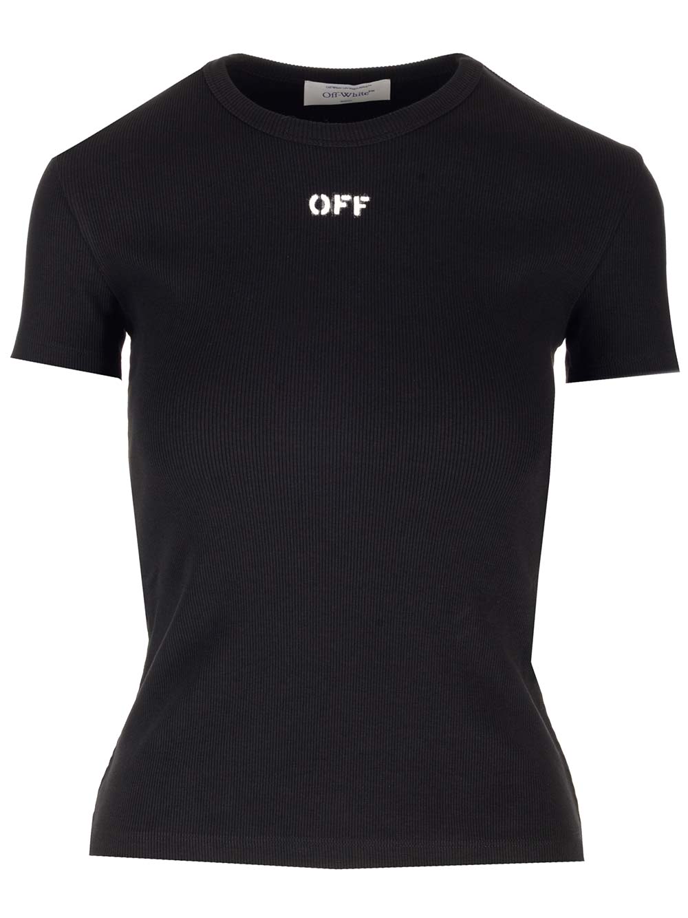 Shop Off-white Ribbed T-shirt With Logo In Black White