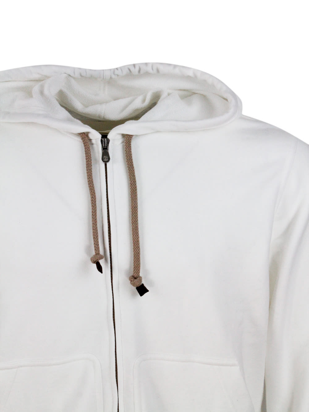 Shop Brunello Cucinelli Hooded Sweatshirt With Drawstring In Soft And Precious Cotton With Zip Closure In White