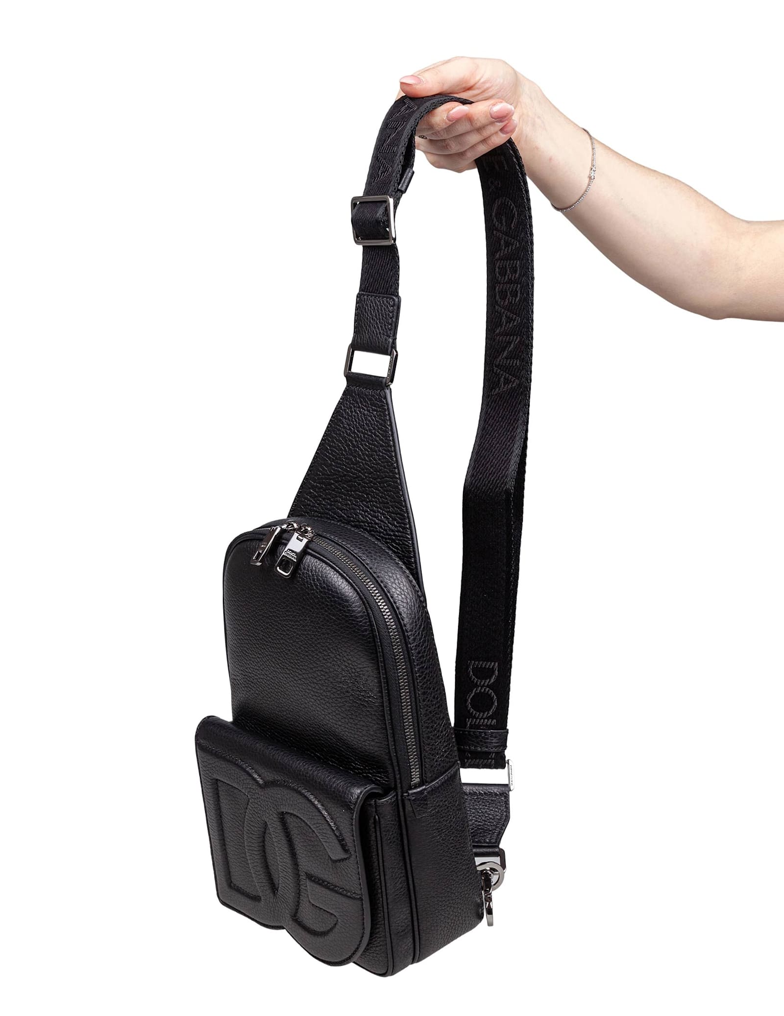 Dolce & Gabbana Leather Backpack With Embossed Dg Logo In Black