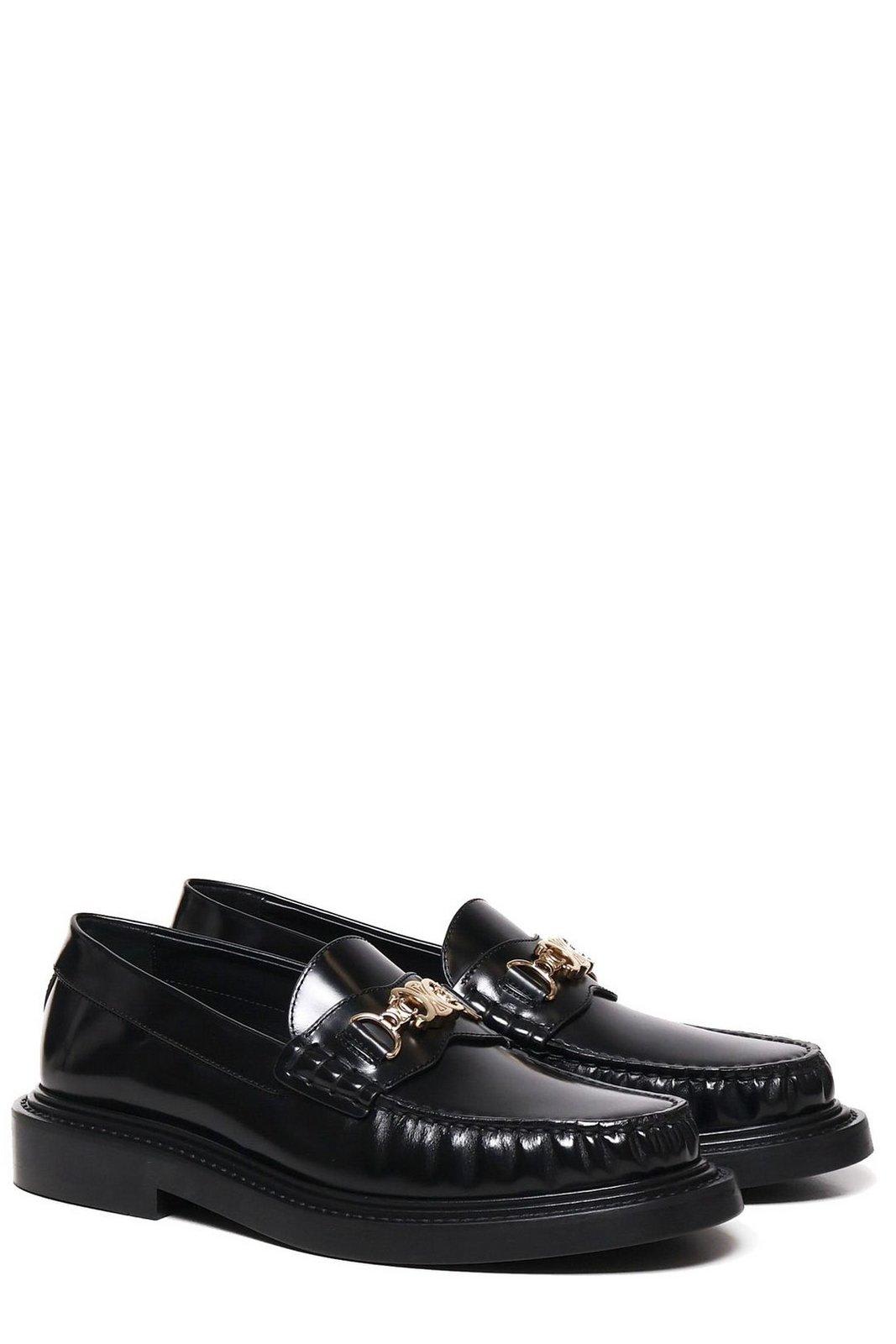 Shop Celine Triomphe Chain Link Loafers In Black