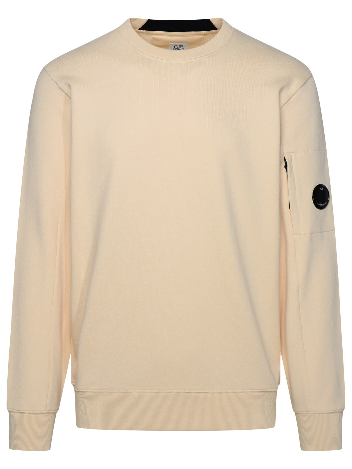 Shop C.p. Company Diagonal Raised Fleece Beige Cotton Sweatshirt In White