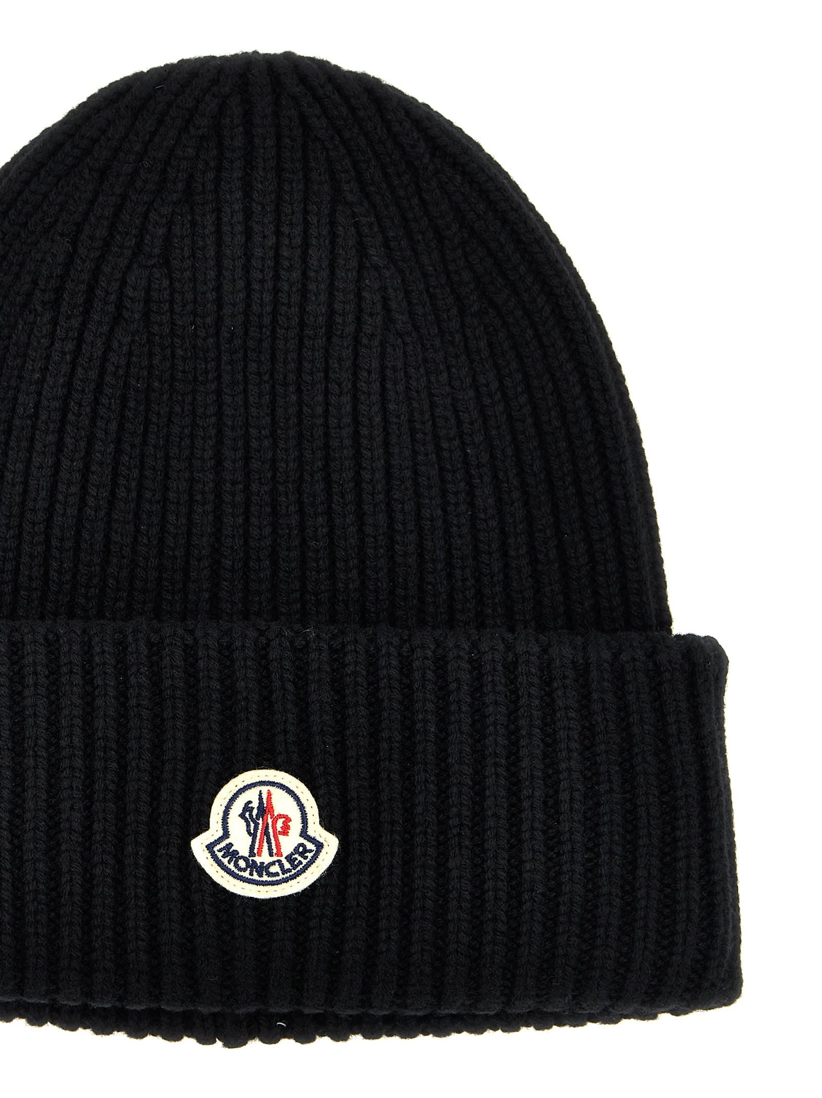 Shop Moncler Logo Patch Beanie In Black