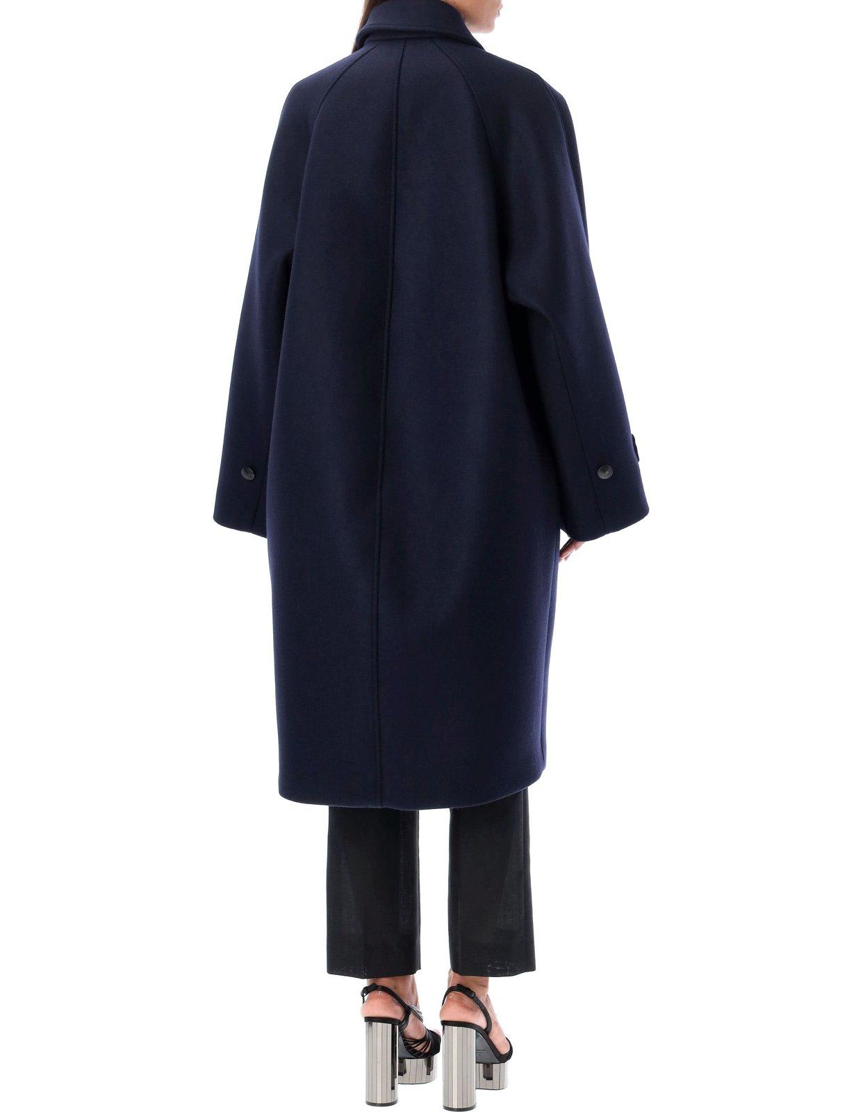 Shop Ferragamo Single Breasted Long Sleeeved Coat In Blue