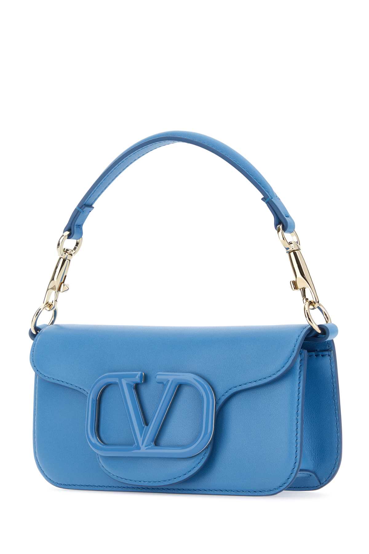 Valentino Garavani Cerulean Blue Leather Small Locã² Handbag In Denim