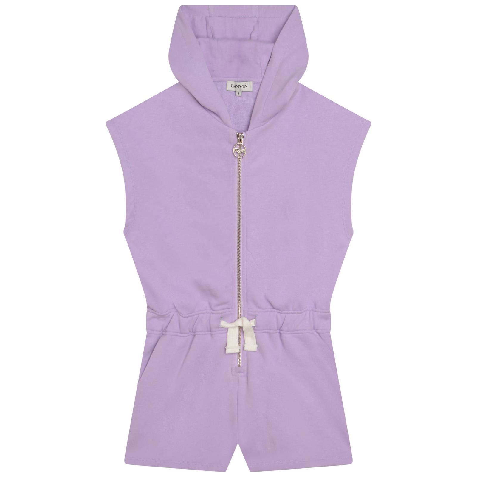 Lanvin Kids' Short Sleeveless Jumpsuit With Embroidery In Wisteria