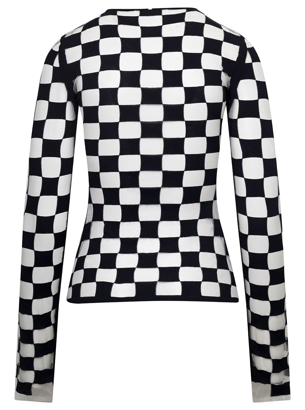 Shop Sportmax Black Top With Extra Long Sleeves And Checkerboard Effect In Trasparent Yarn Intersias Woman