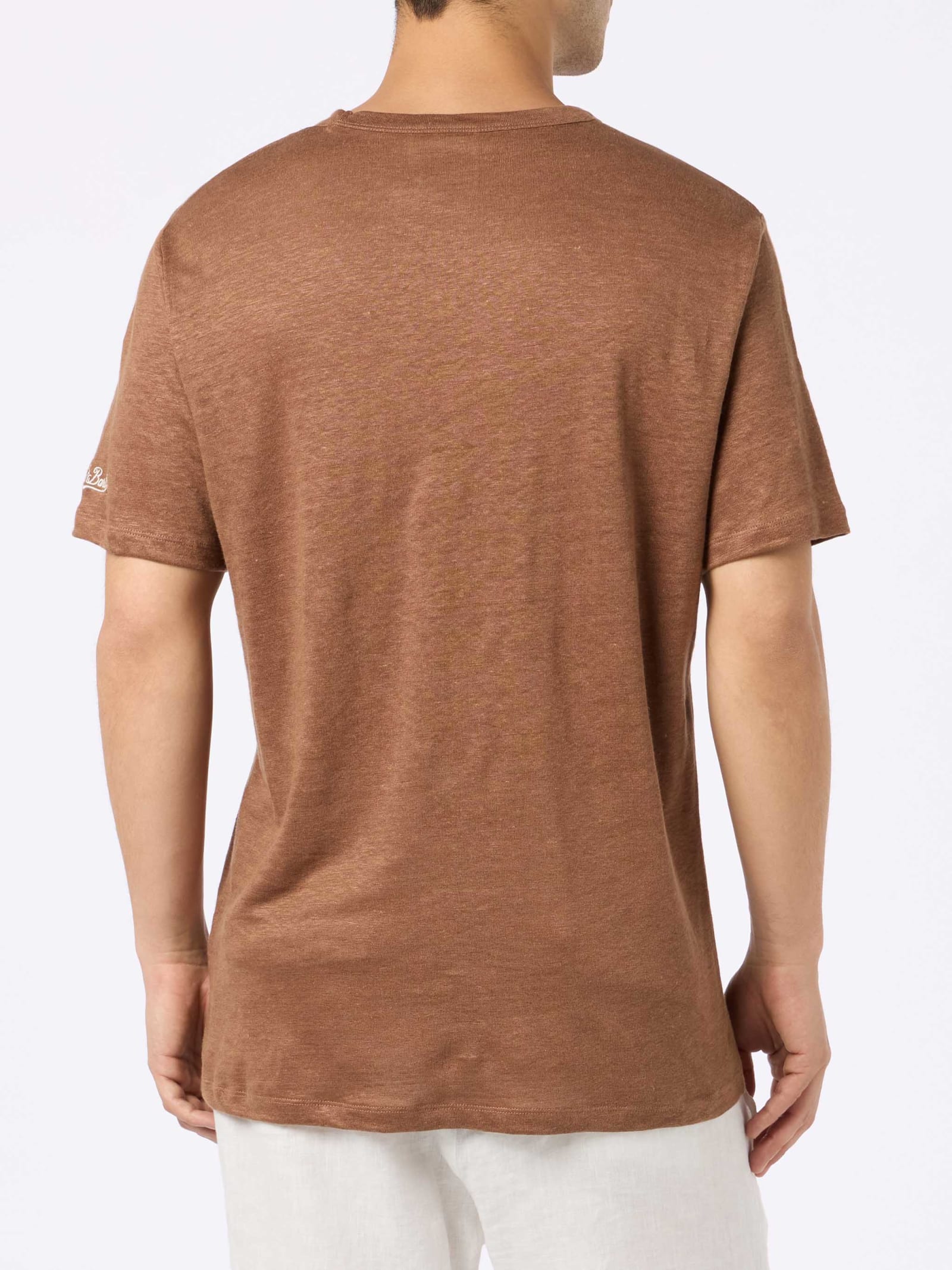 Shop Mc2 Saint Barth Man Brown Linen Jersey T-shirt Ecstasea With Pocket