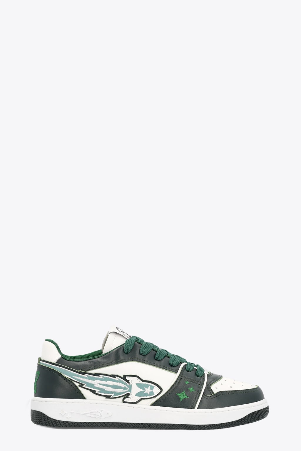 Enterprise Japan Rocket Low White and green leather low sneakers with side rocket detail