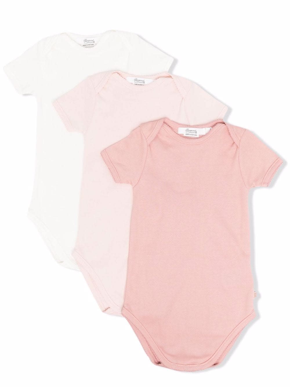 Bonpoint Babies' 3 Body Pack In Pink And White Cotton