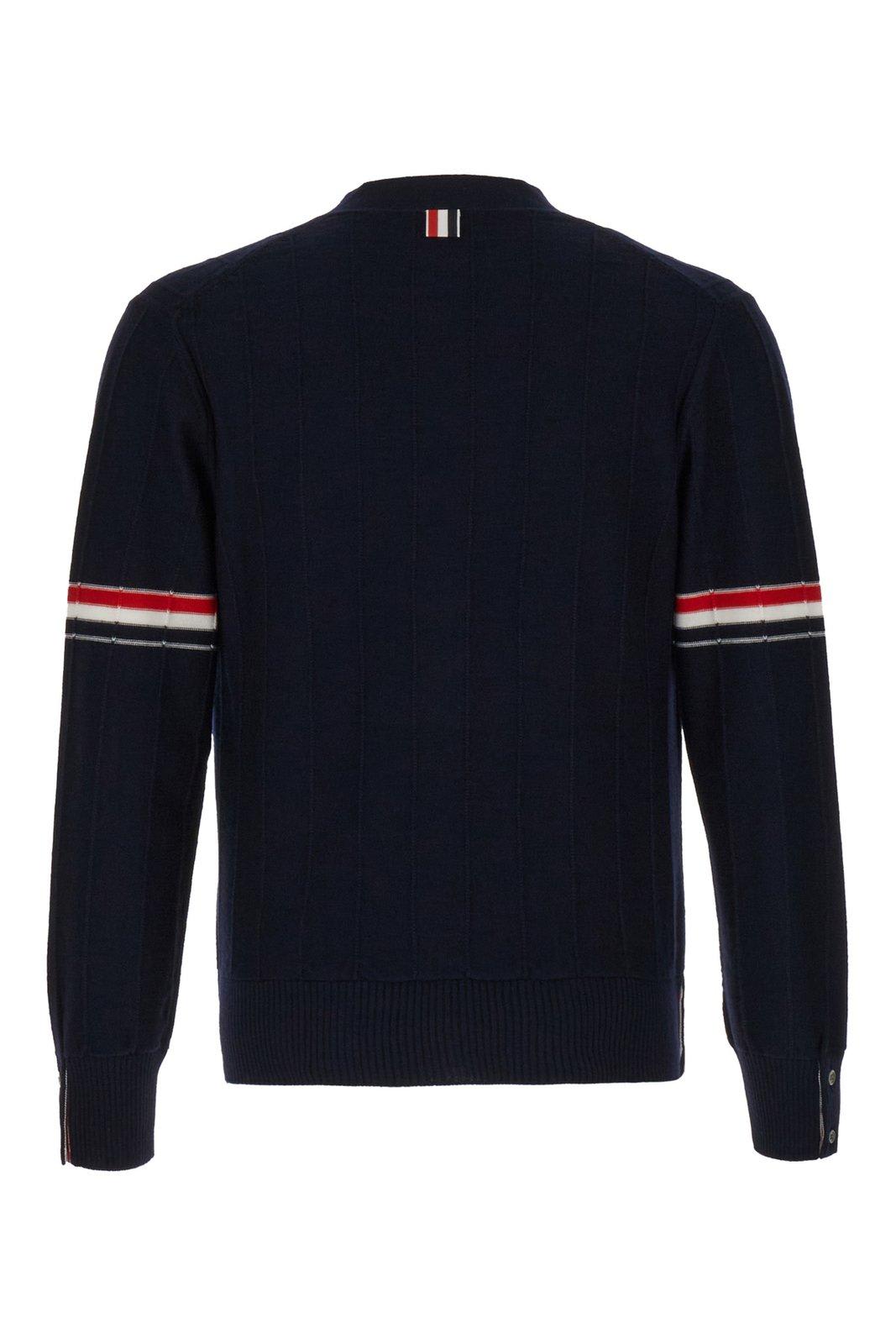Shop Thom Browne Stripped Buttoned Cardigan In Blue