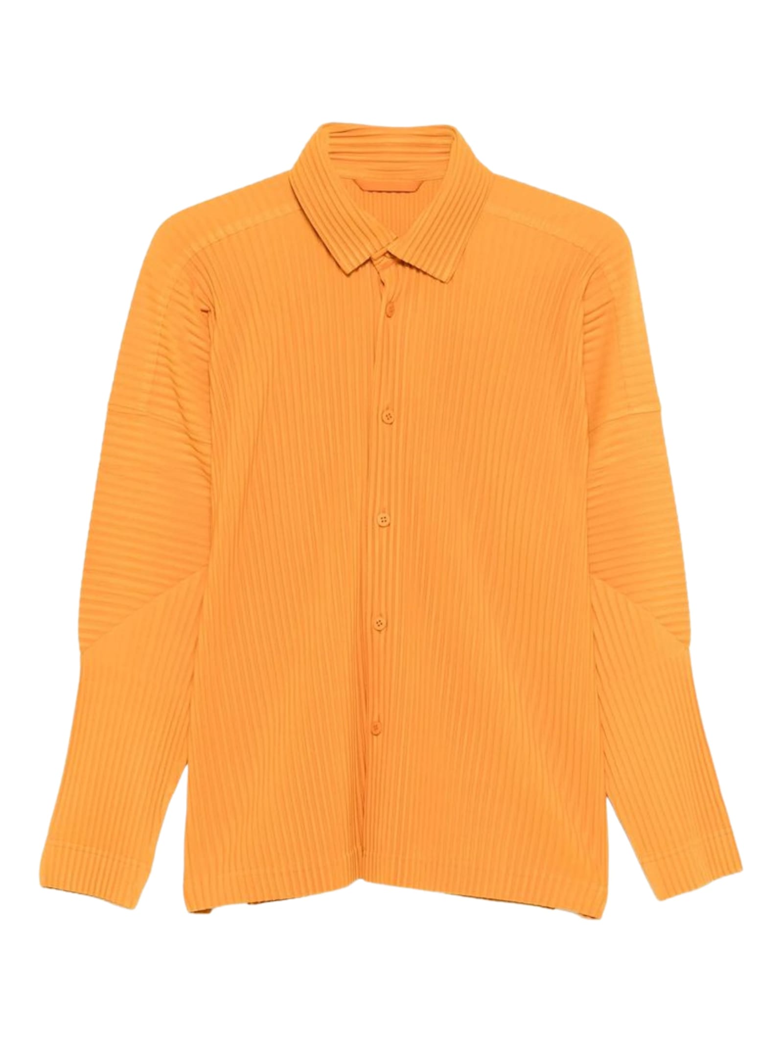 Issey Miyake Long Sleeve Ribbed Shirt Side Slits In Orange