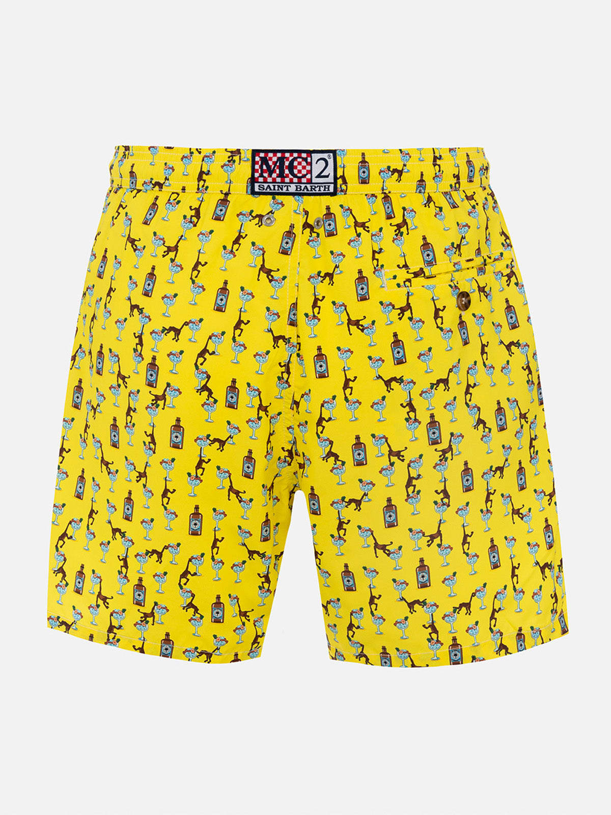 Mc2 Saint Barth Lightweight Fabric Swim Boxer Shorts With Print In Yellow