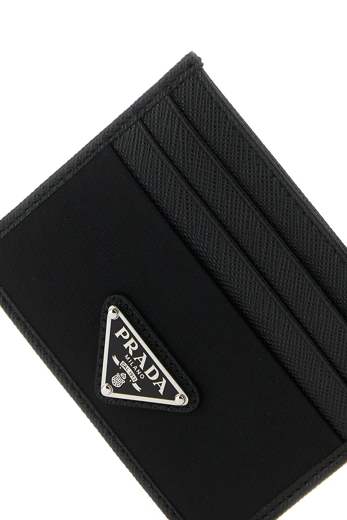 Shop Prada Black Leather And Satin Card Holder In Nero