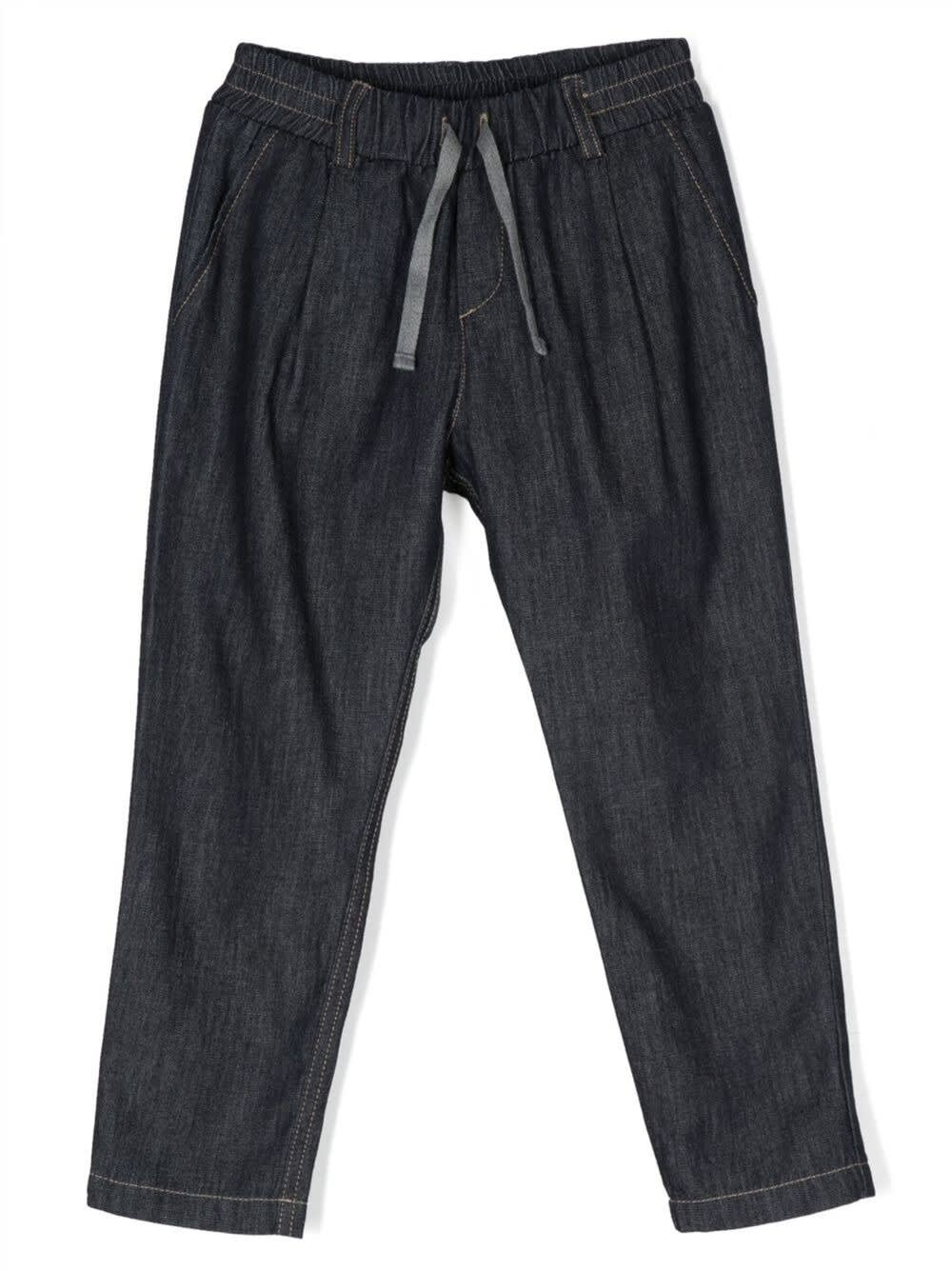 Shop Eleventy Blue Denim Drawstring Trousers