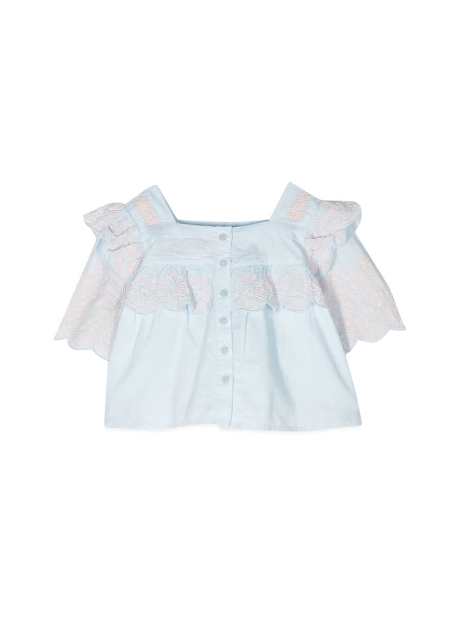 Stella Mccartney Top Square Neckline Mc In Baby Blue