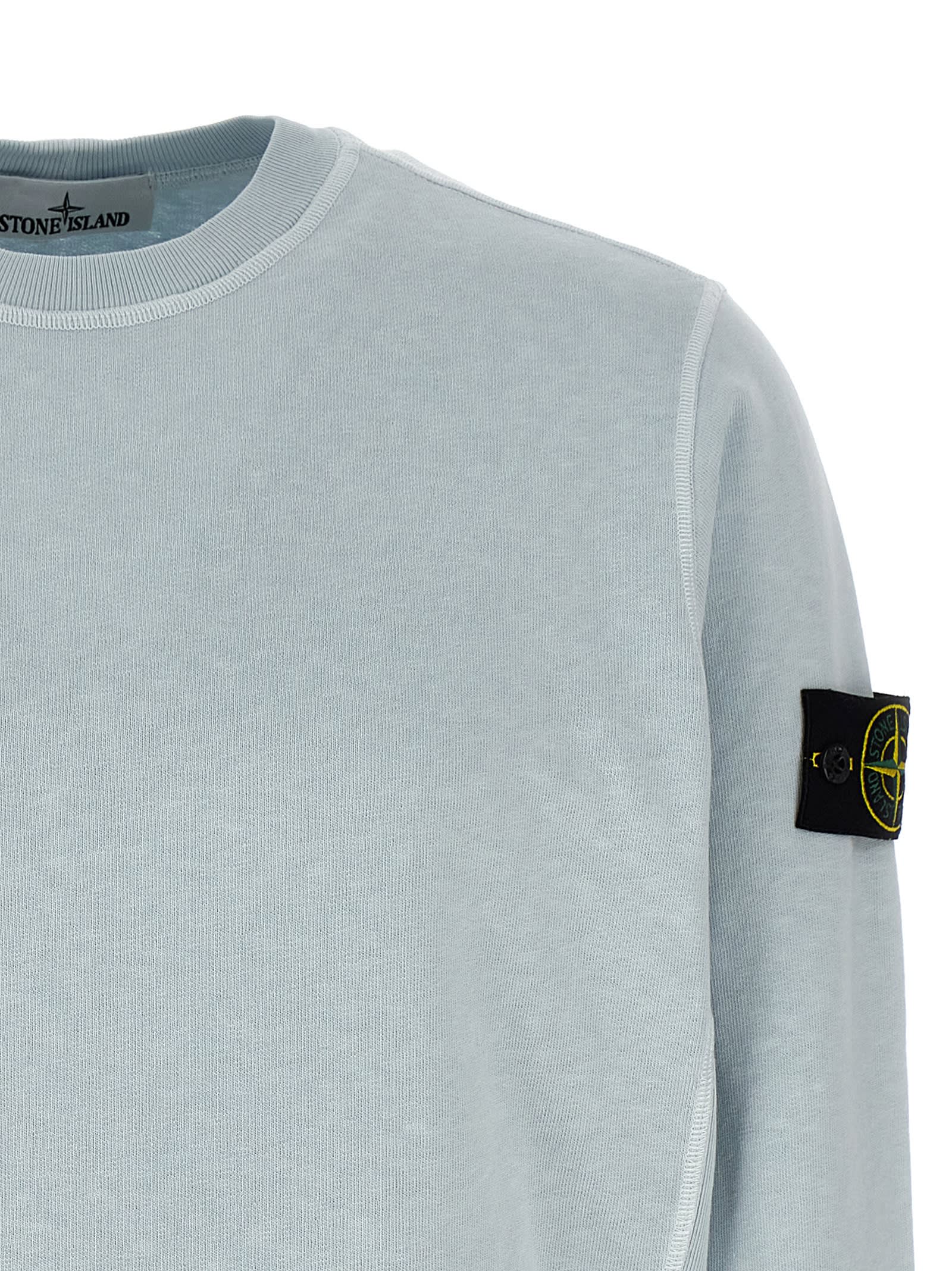 Stone Island Crew Neck Logo Badge Sweatshirt In Light Blue