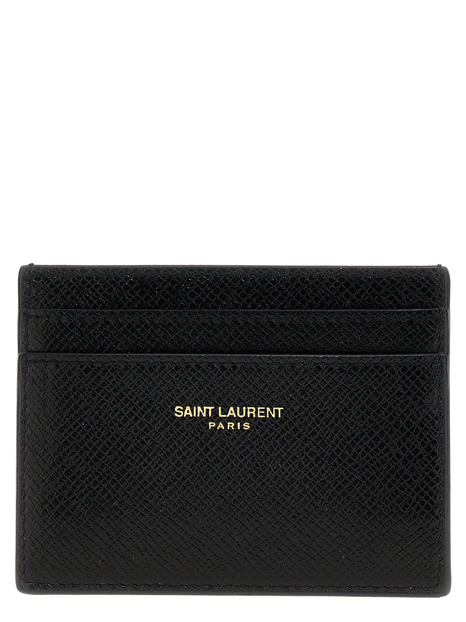 Saint Laurent Paris Logo Detailed Card Case In Black