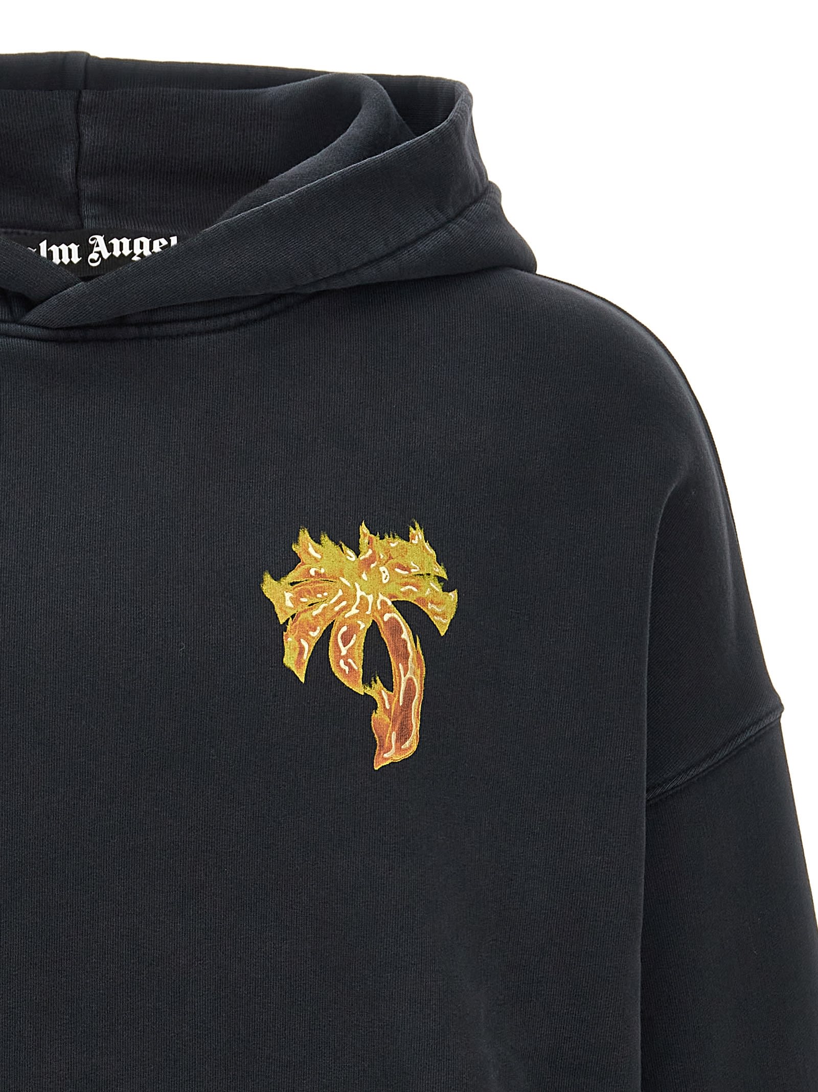 Shop Palm Angels Burning Palm Hoodie In Black Gold