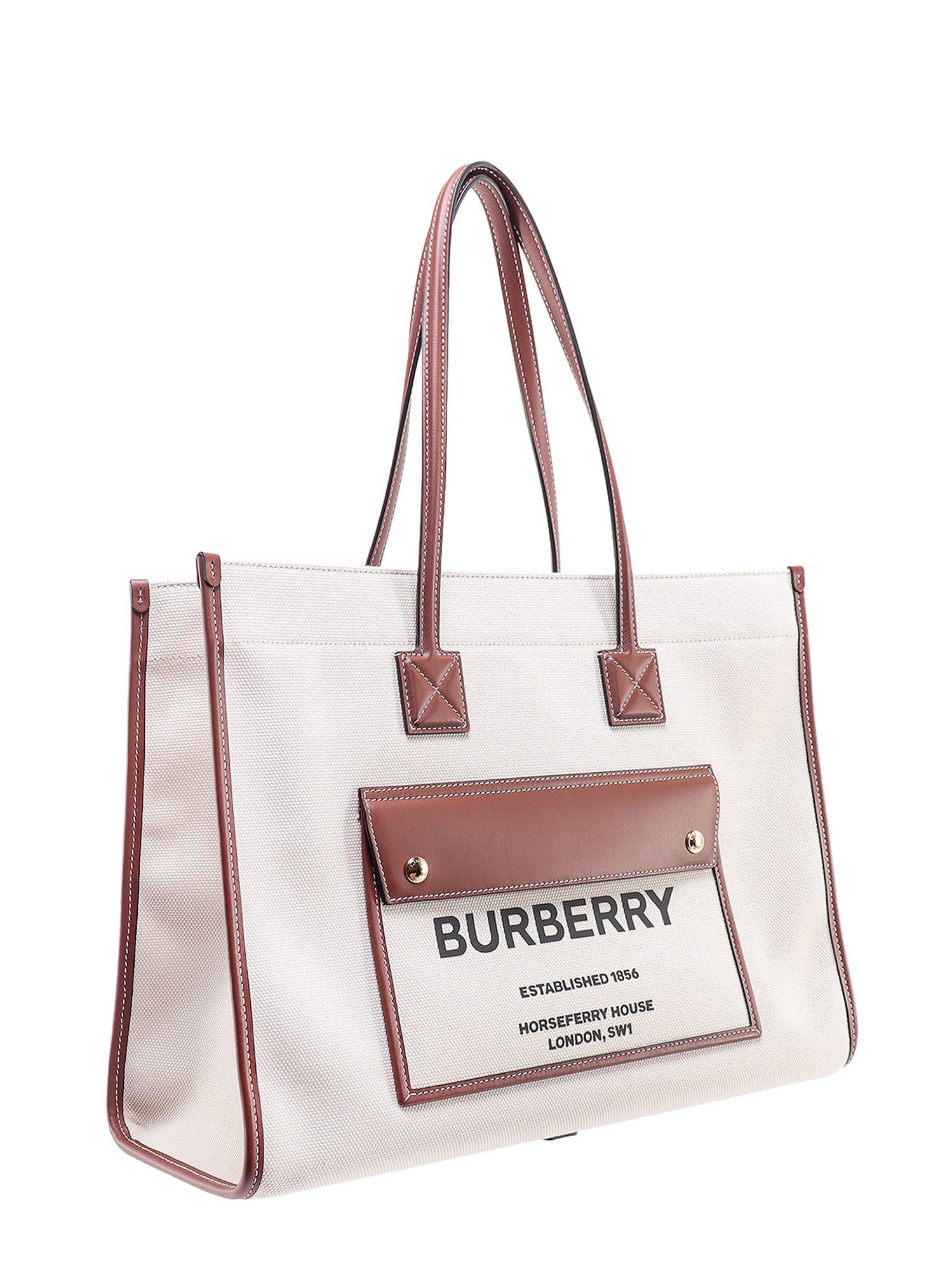 Burberry Frey Rectangular Cotton Shoulder Bag With Leather Trim In Natural/tan