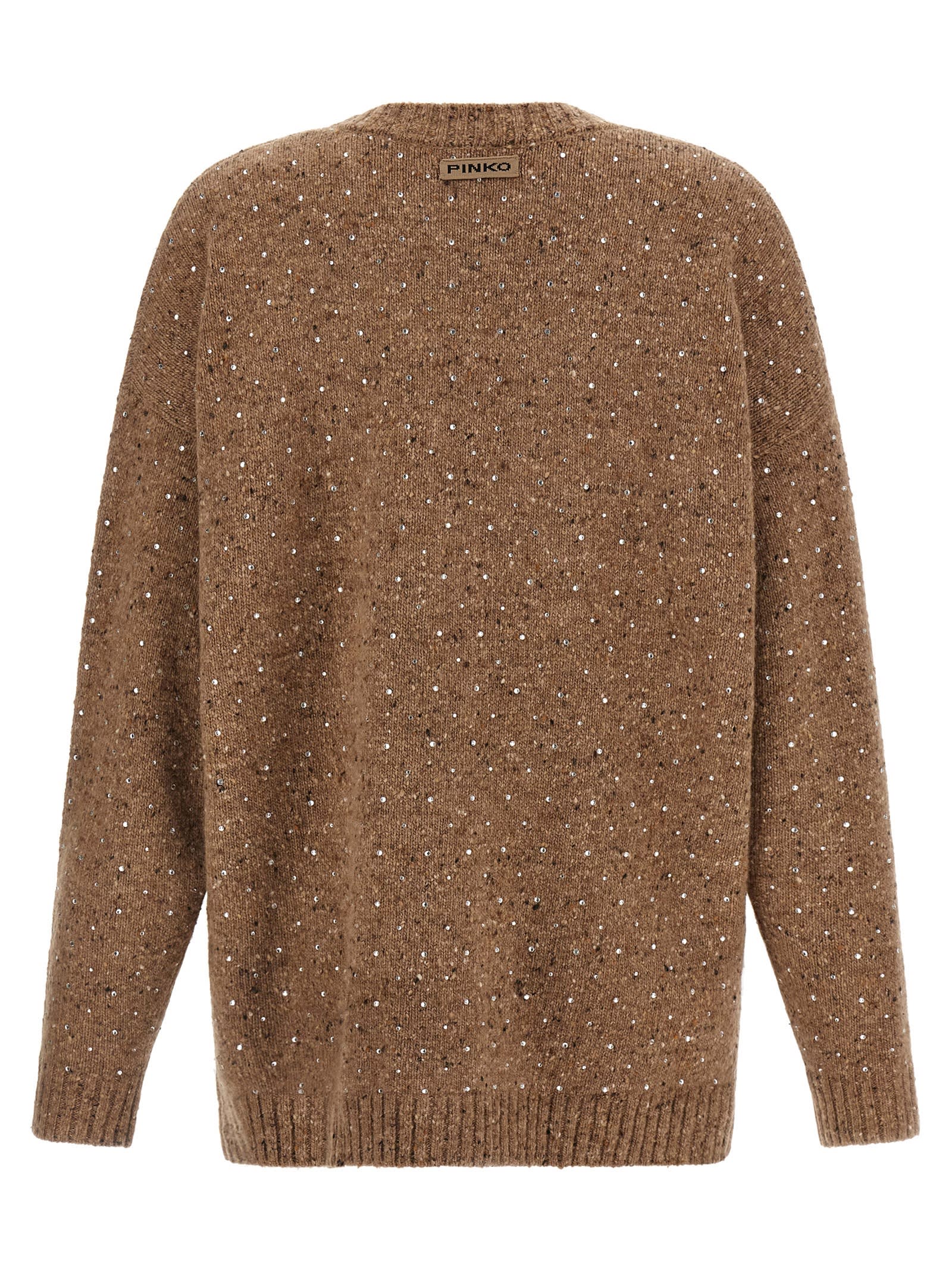Pinko Rhinestone-embellished Cardigan In Brown