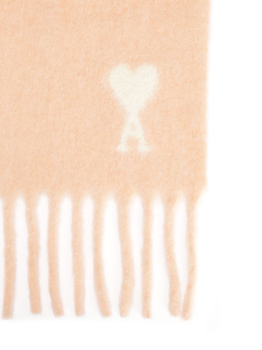 Ami Alexandre Mattiussi Fringed Rectangular Scarf In Soft Powder Pink With Jacquard Detail In Pink