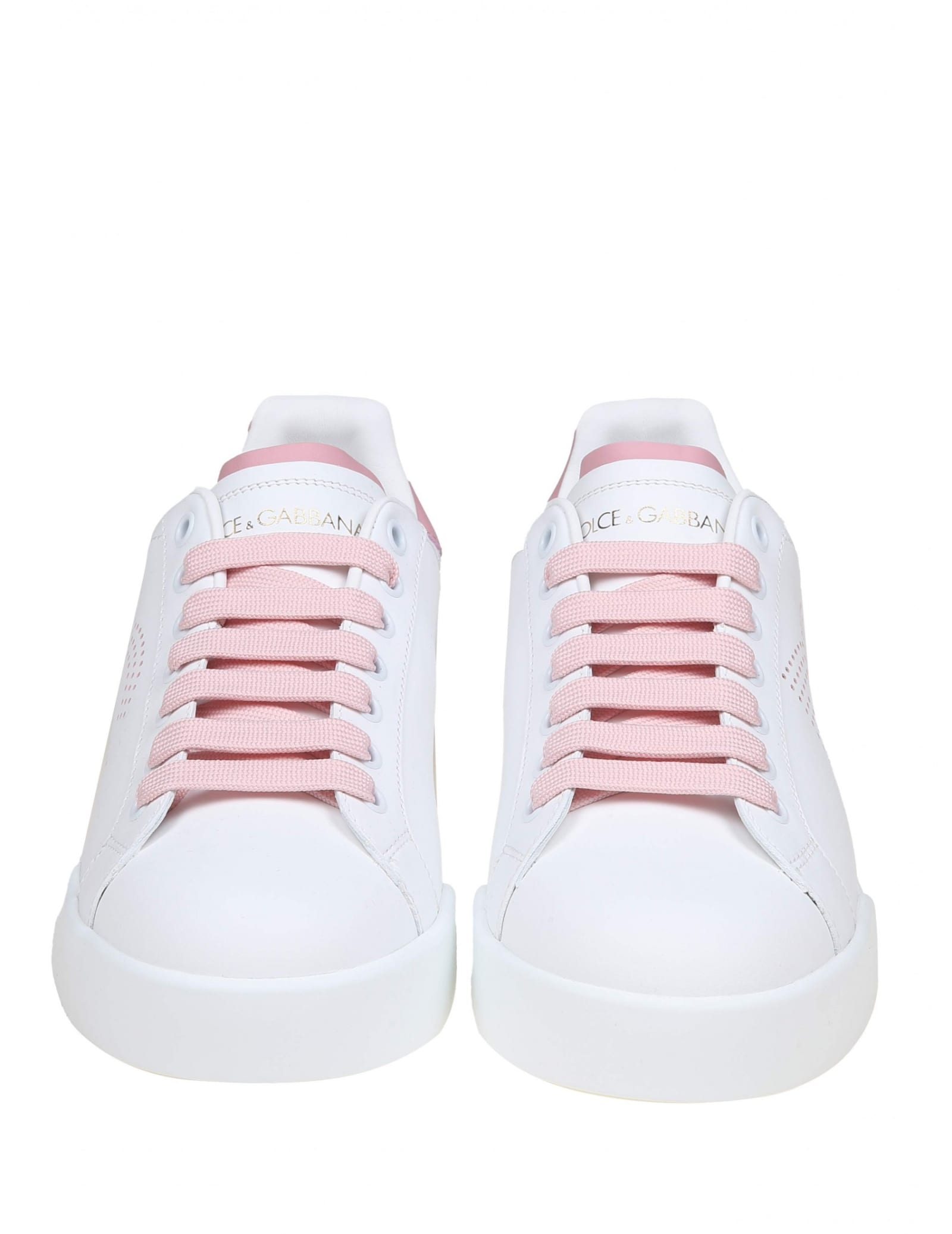 Shop Dolce & Gabbana Portofino Light Sneakers In White And Pink Leather In White/pink